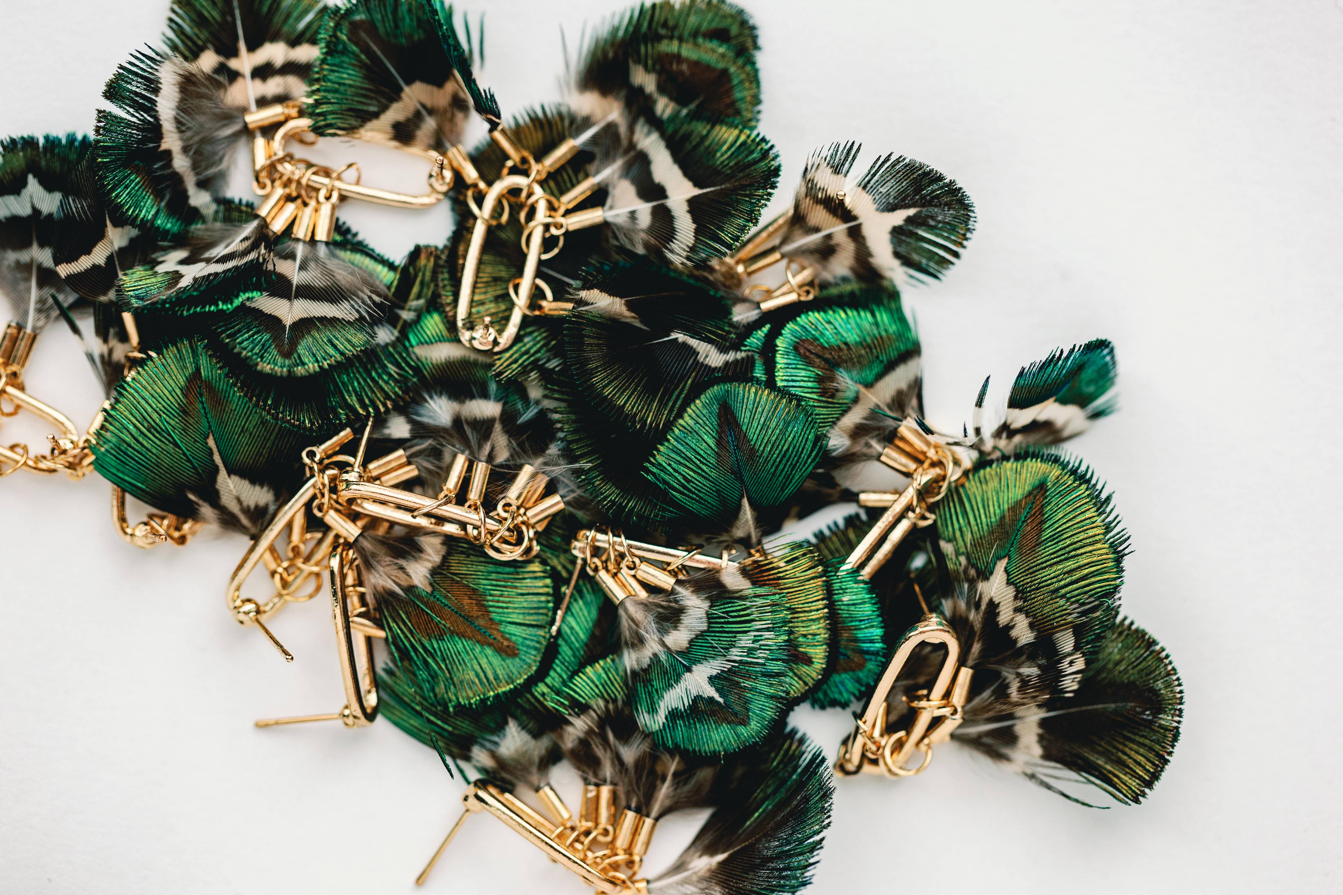 St. Armands Mallard Fall Feather Tassel Statement Earrings SAD227