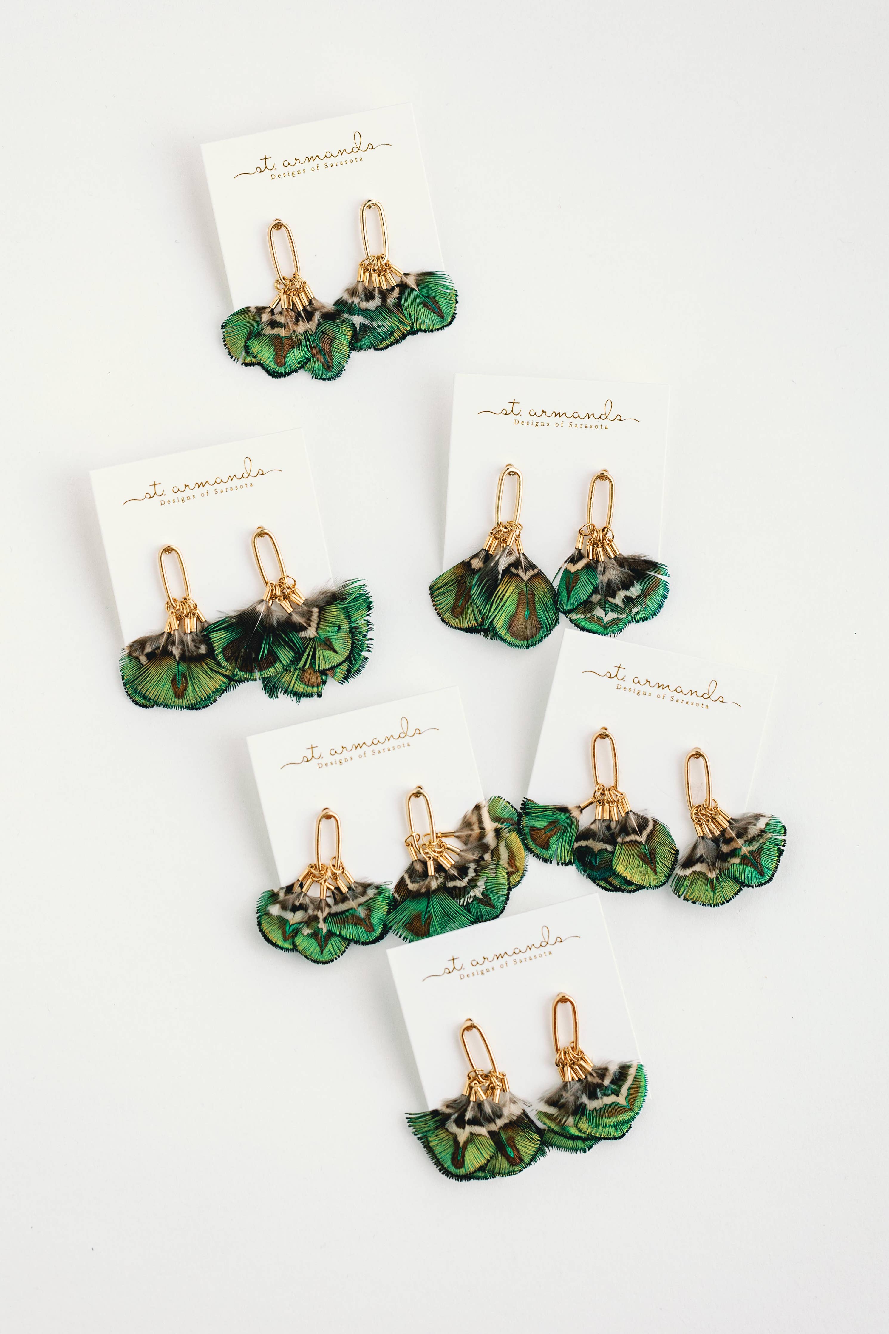 St. Armands Mallard Fall Feather Tassel Statement Earrings SAD227