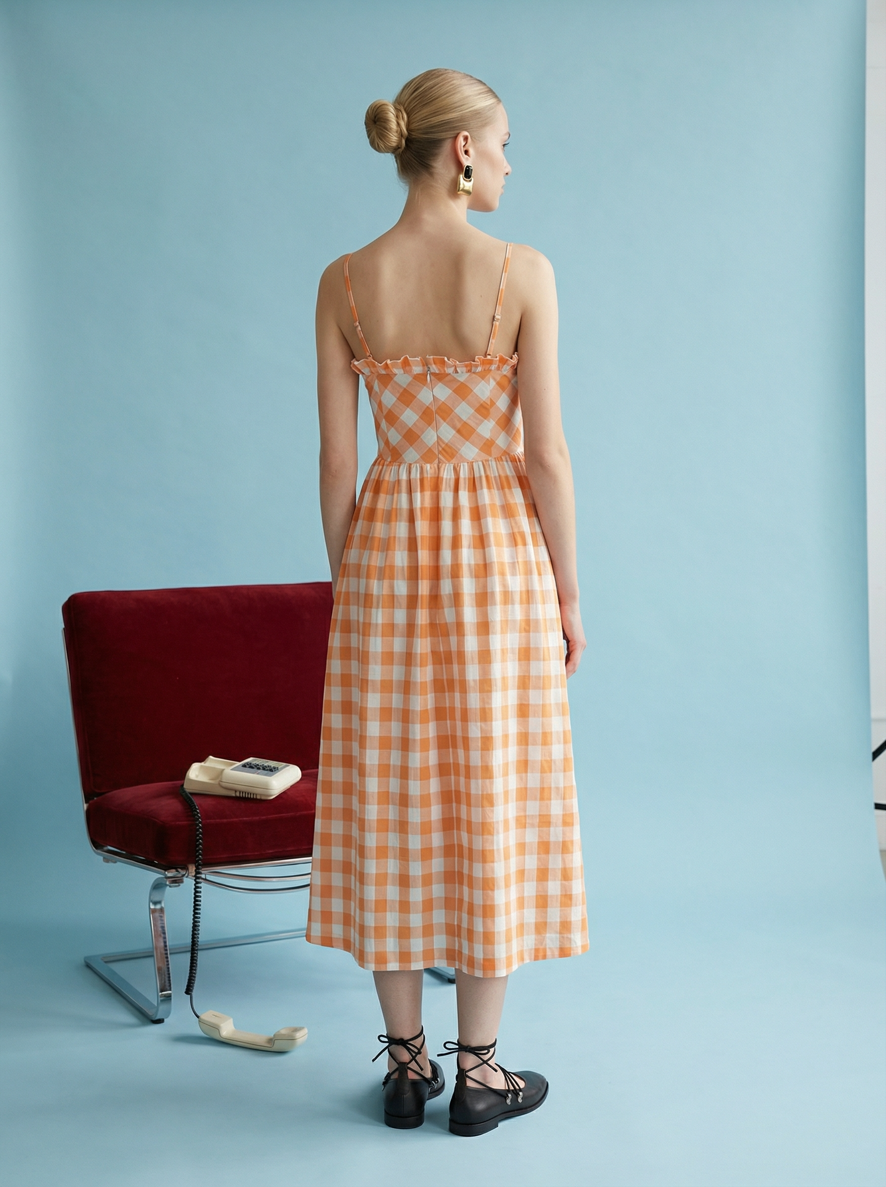 Heyson Gingham Ruffle Trim Midi Sundress SOD1505