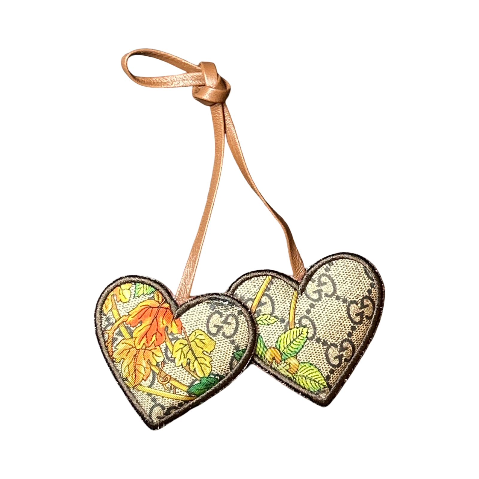 Vintage Luxe Up Gucci GG Monogram Flora Scarf Double Heart Bag Charm