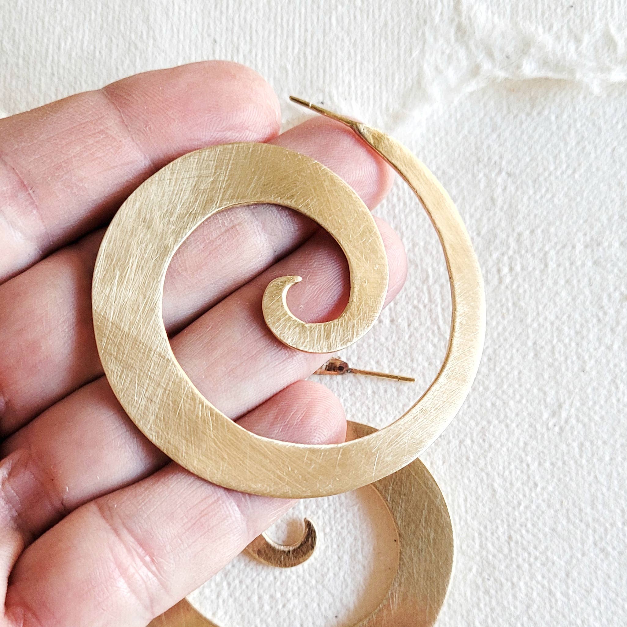 Bisjoux Satin Brass Handmade Swirl Hoop Earrings