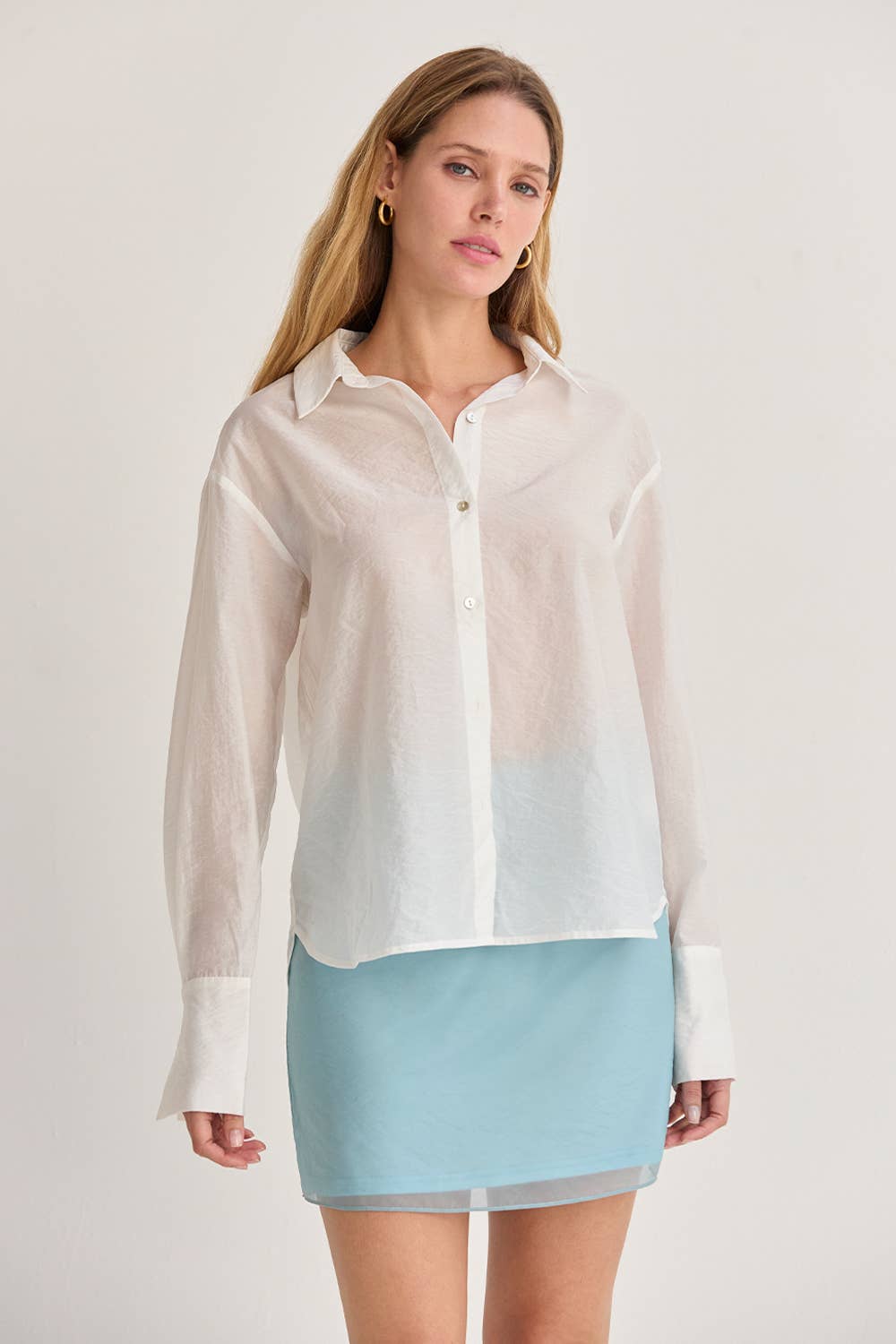 Crescent Nadia Tencel Blend Sheer Button Up