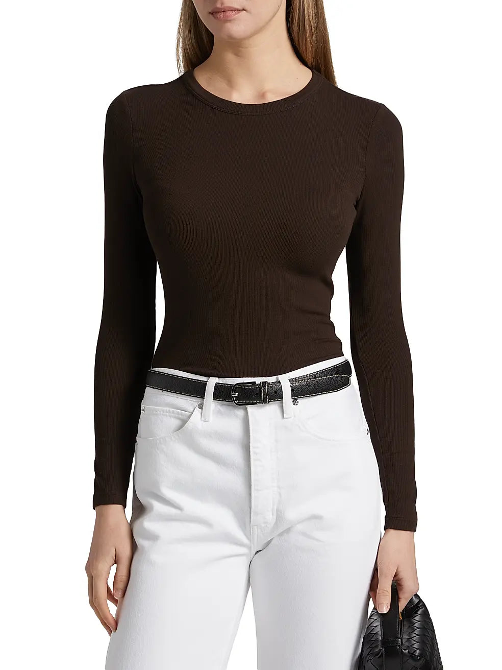 Frame The Rib Long-Sleeve Crewneck Tee Shirt