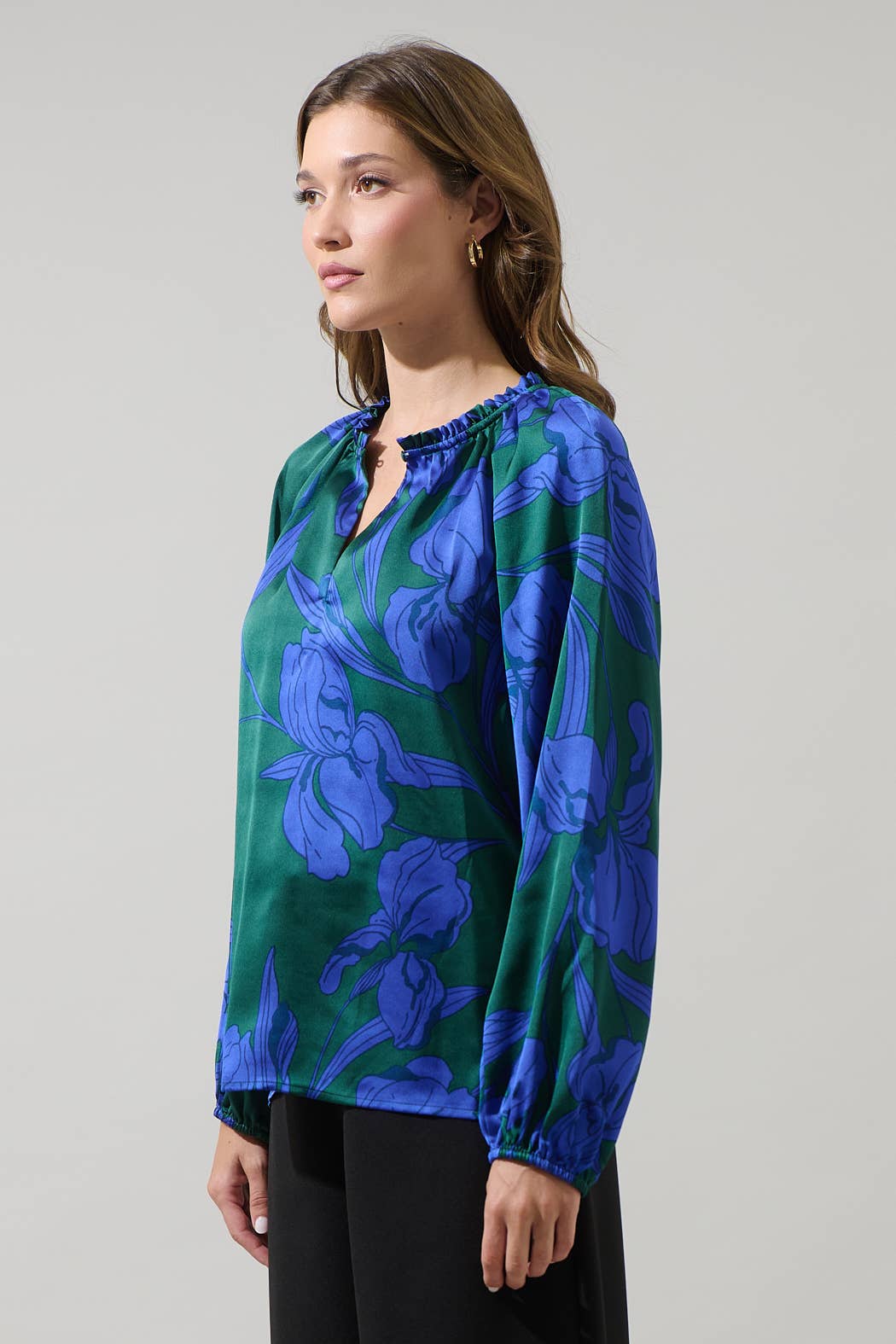 Sugarlips Busbee Floral Alcazar Raglan Sleeve Satin Blouse