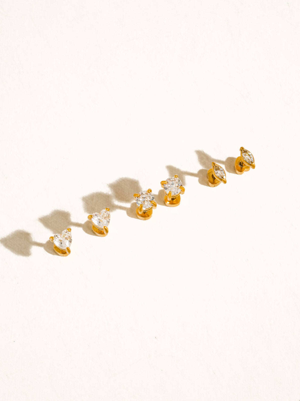 Flânerie Idylle 18K Gold Non-Tarnish Trio Shape CZ Stud Earrings Set
