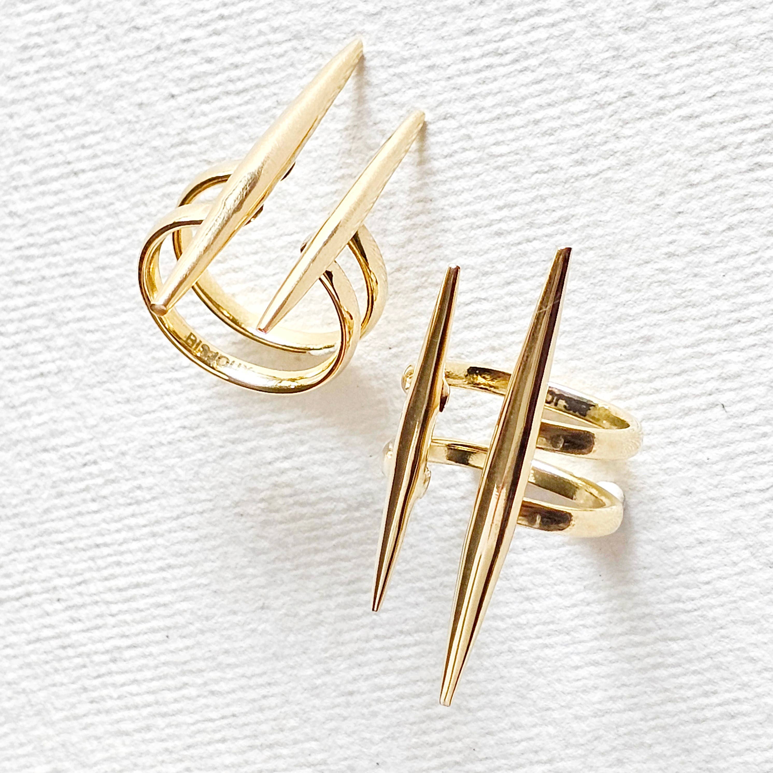 Bisjoux Solid Brass Double Spike Needle Adjustable Ring
