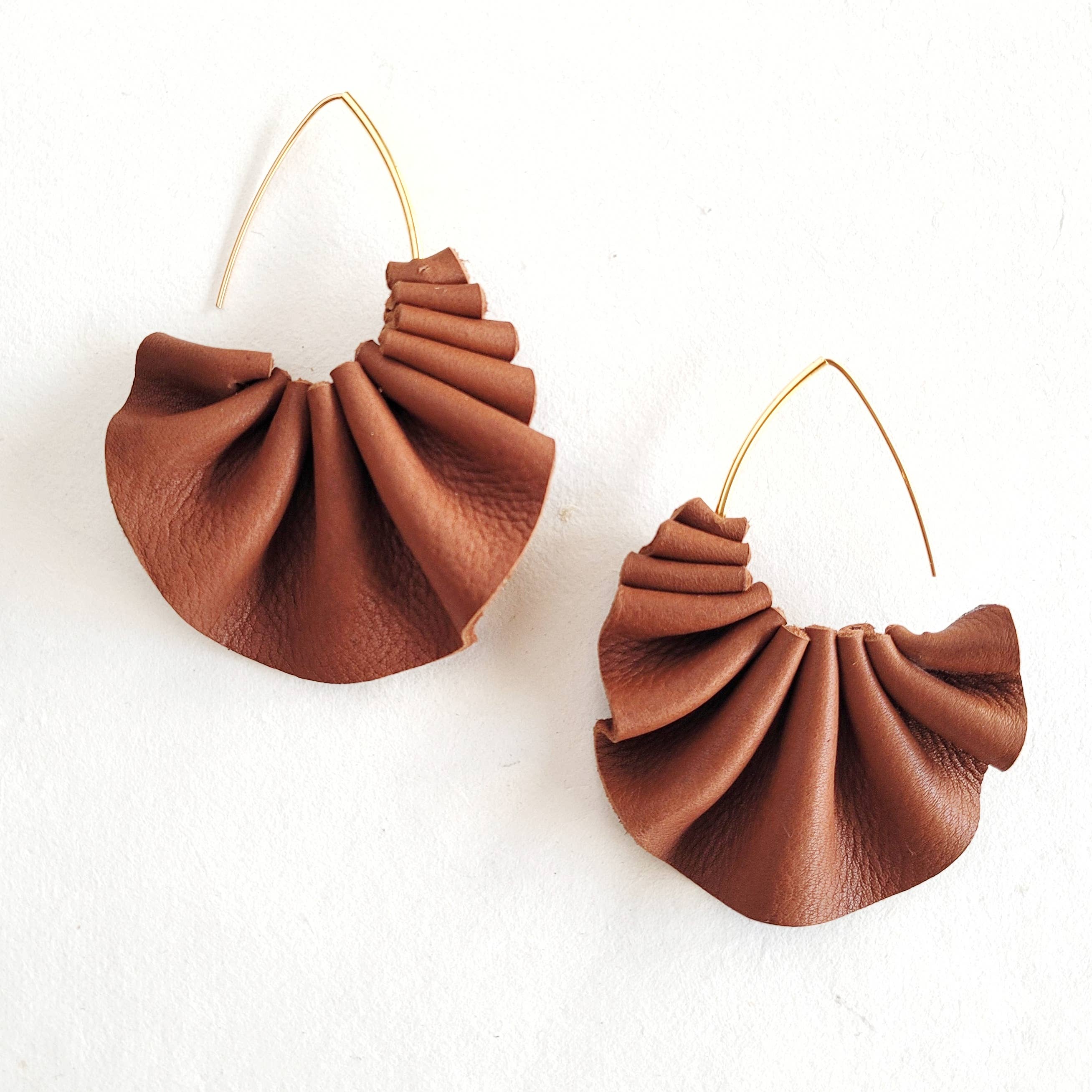 Bisjoux Pleated Leather Hoop Earrings