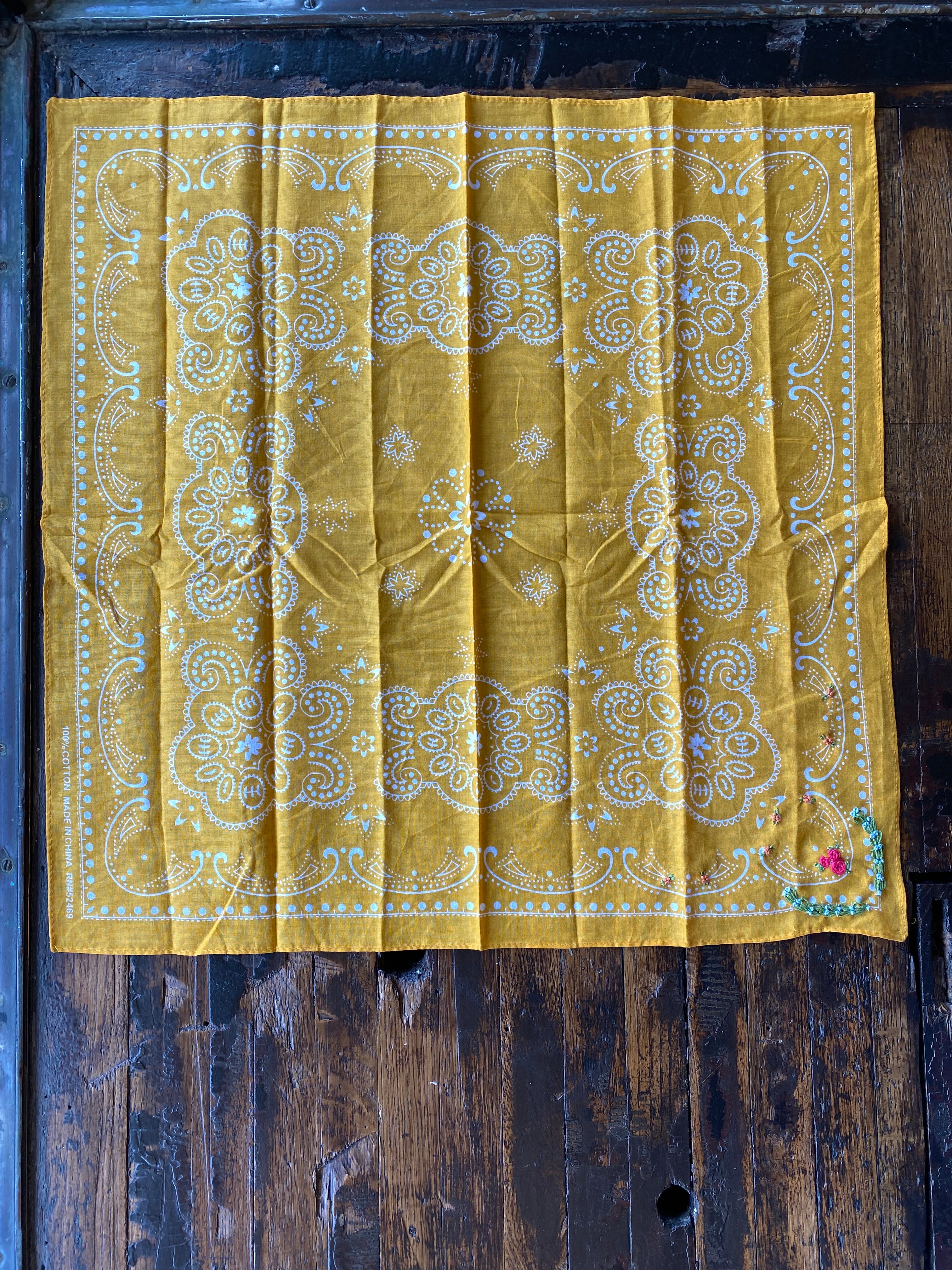 Little Lamb Yellow Bandana With Floral Embroidery