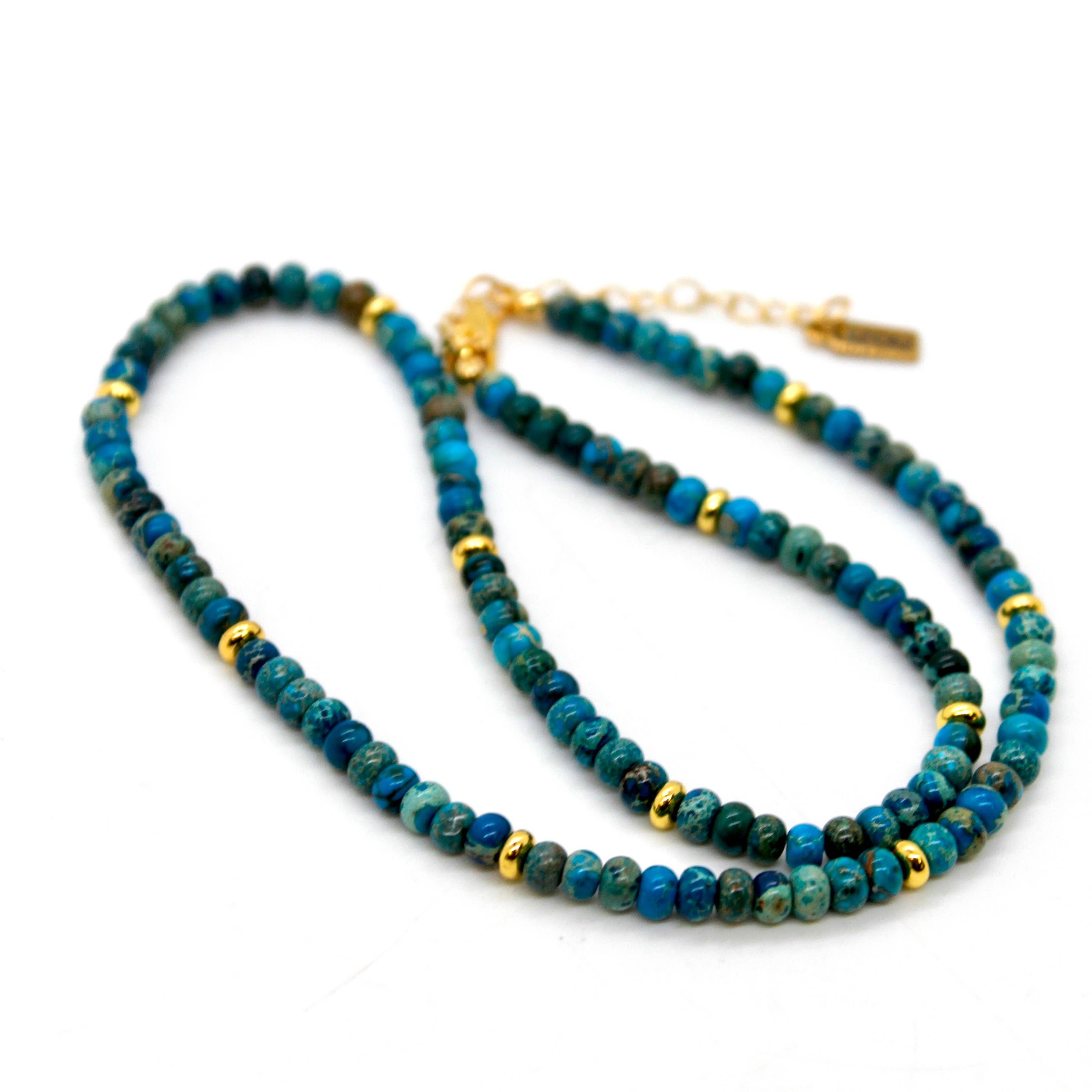 Lizou 16" Lake Blue Jasper + Gold Necklace #30