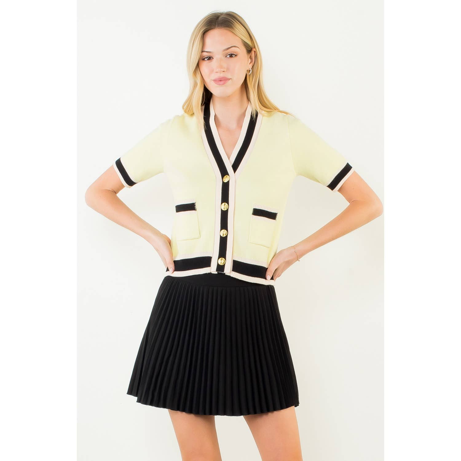 THML Short Sleeve Button Down Cardigan