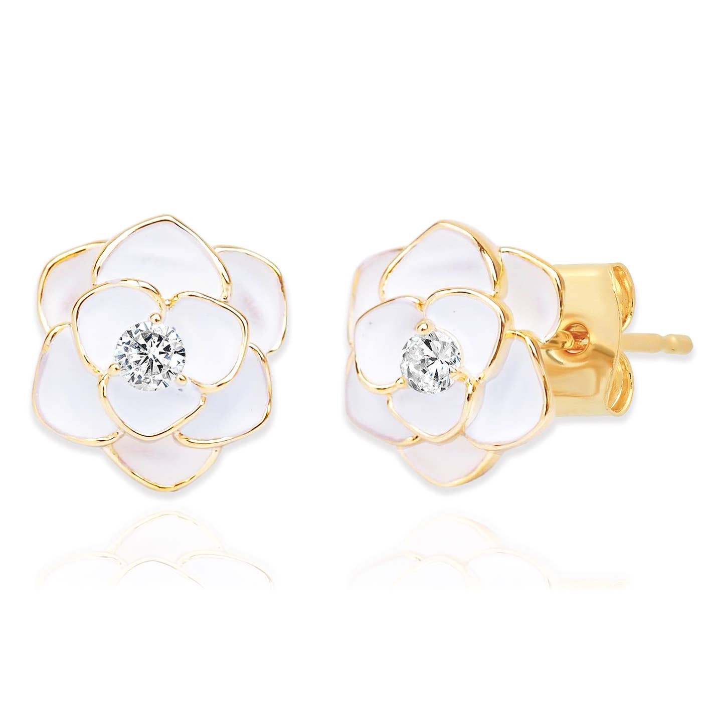 Tai White Enamel Rose Studs TJE-362