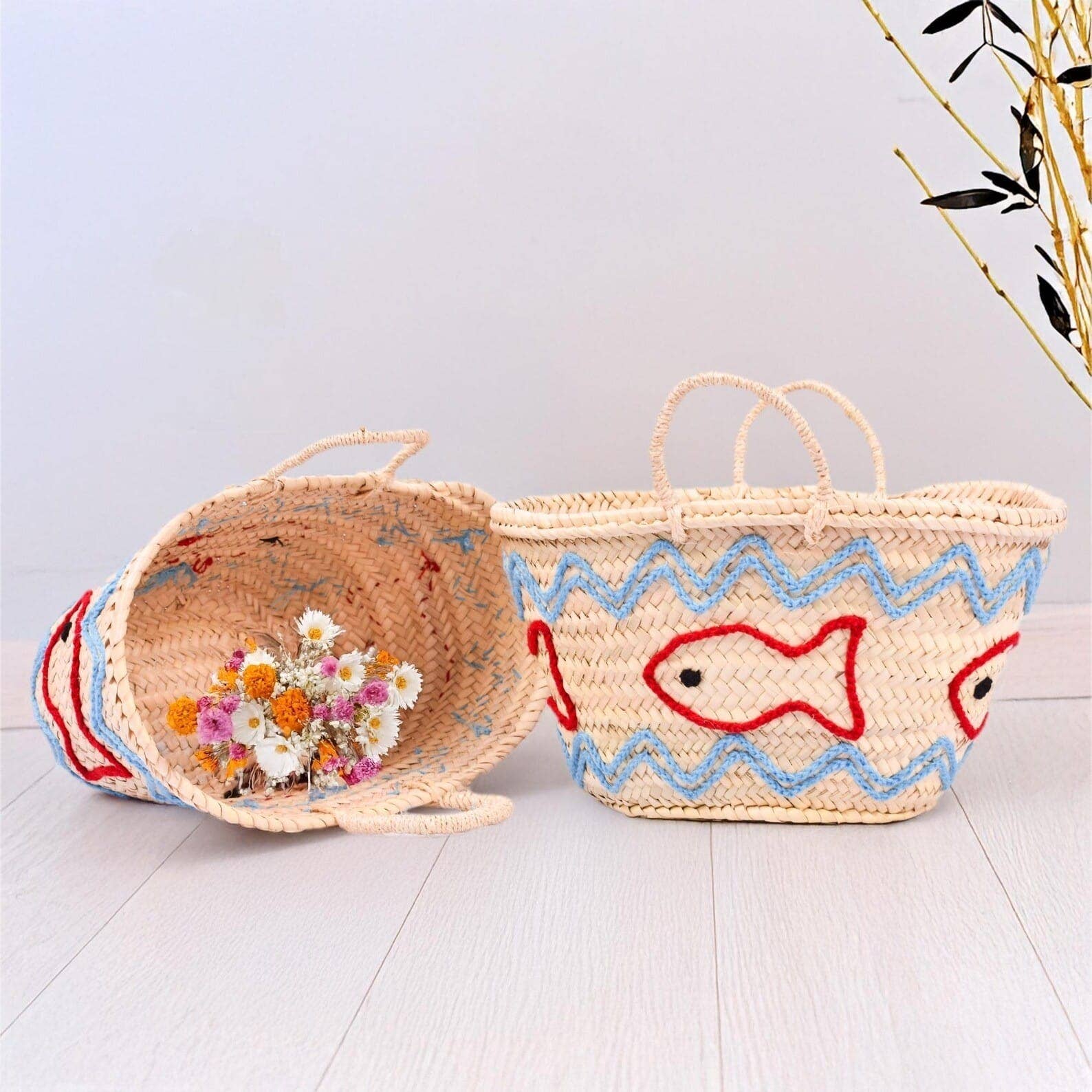 French Market Bags Basket Bag With Fish Embroidery #14