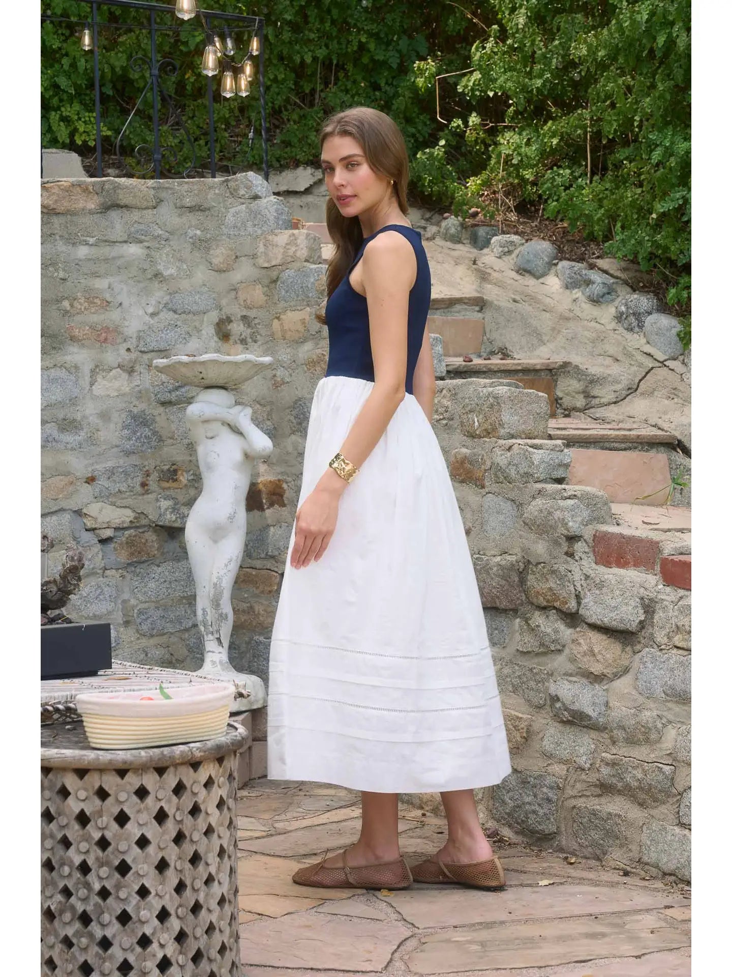 Moon River Sleeveless Top Mixed Media Dress MR9722