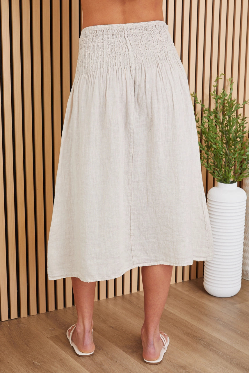 Milio Milano Smocked Waist Italian Linen Skirt 255030