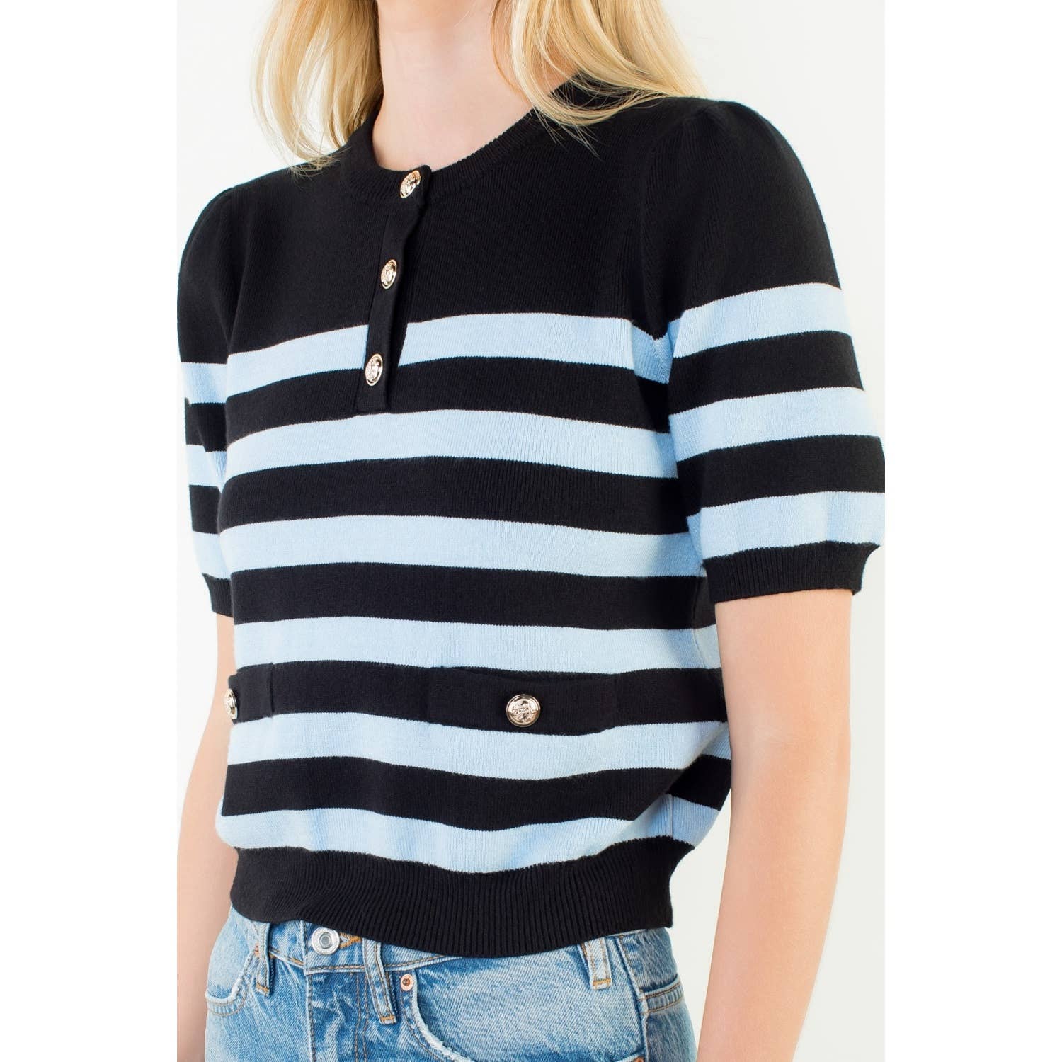 THML Short Sleeve Striped Knit Top