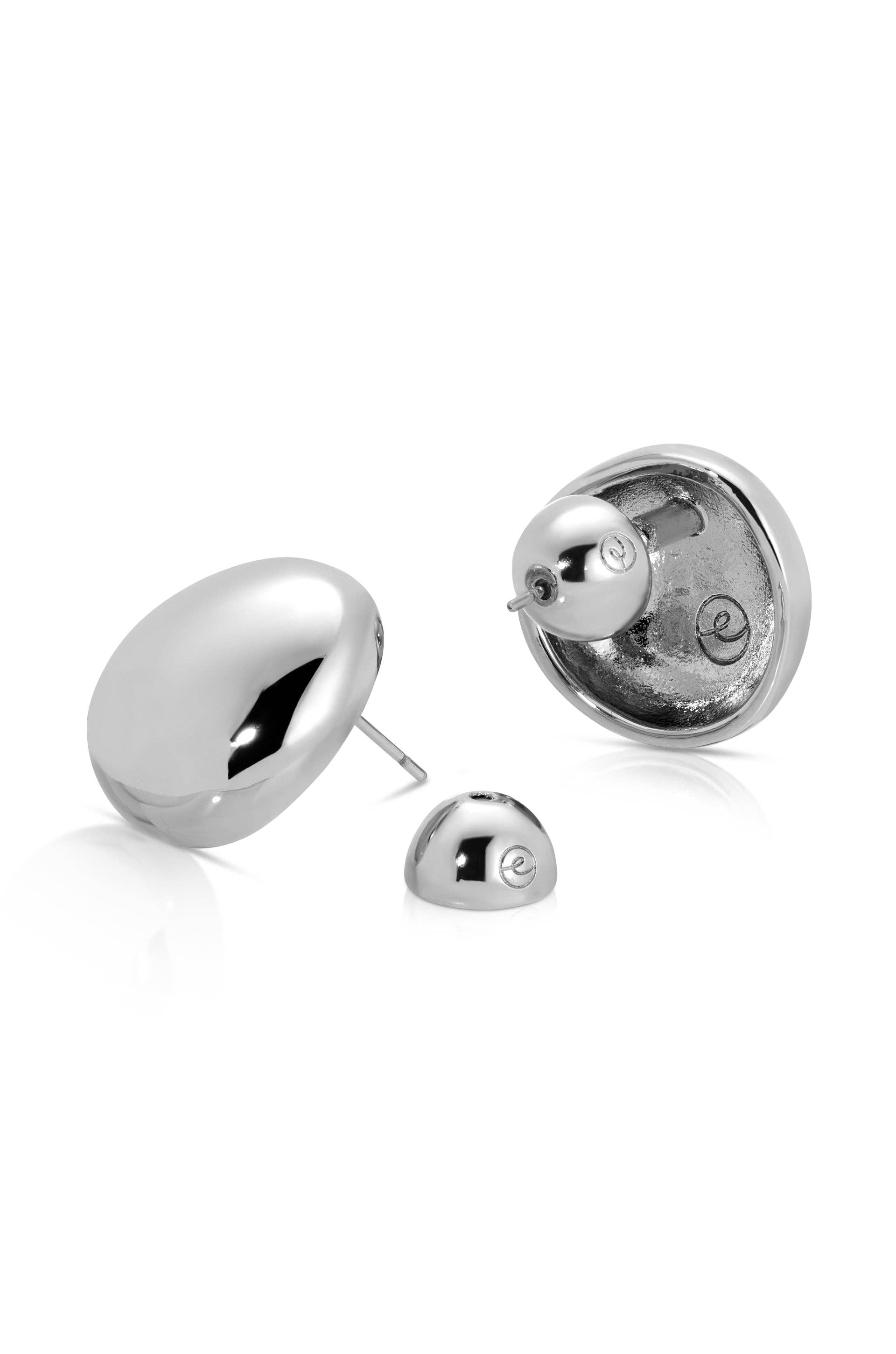 Ettika Polished Pebble Stud Earrings in Silver