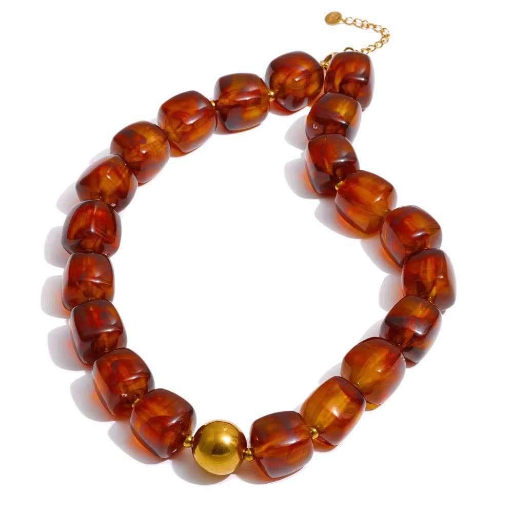 Sahira Pebbles Brown Beaded Necklace