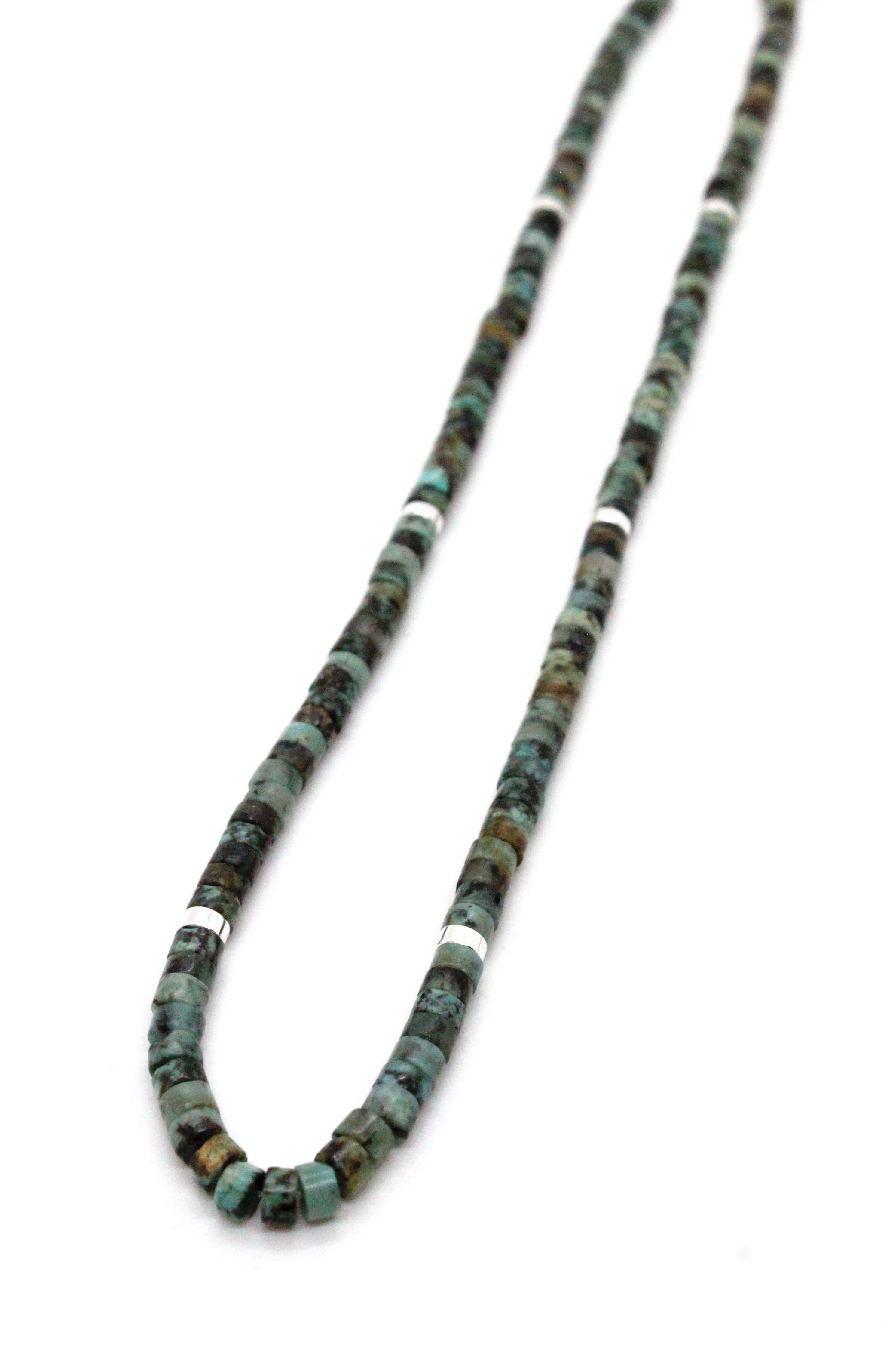 Lizou Natural Stone 16" Necklace with Silver Accents