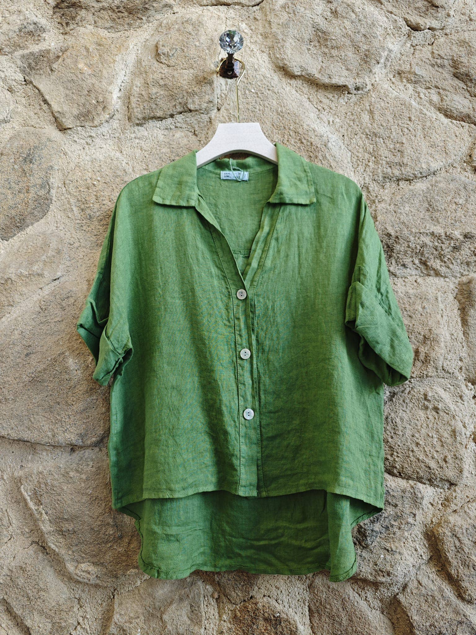 European Linen Short Sleeve Button Up T-shirt 83737