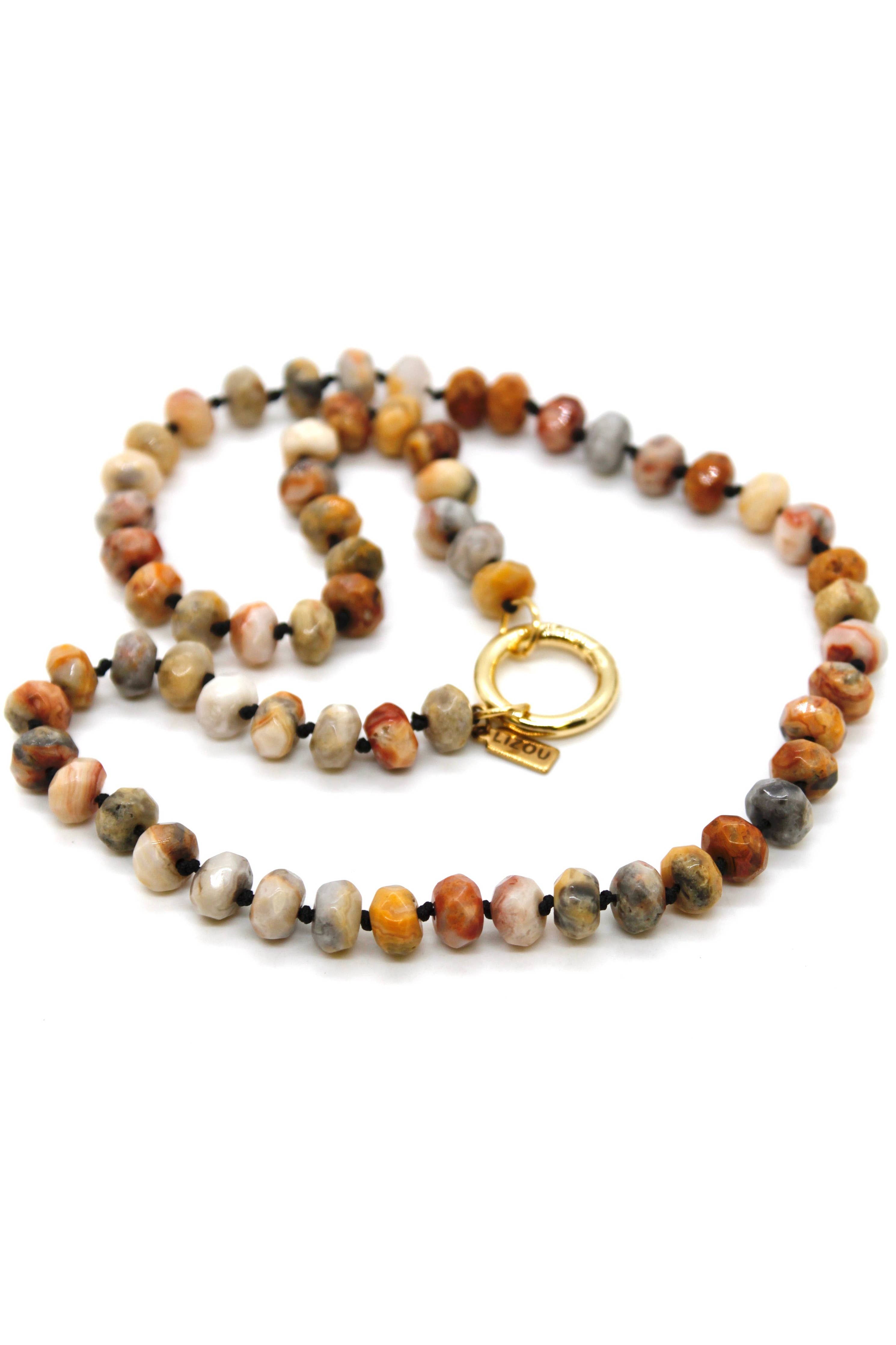 Lizou Hand-Knotted 18" Faceted Agate Beaded Necklace #5