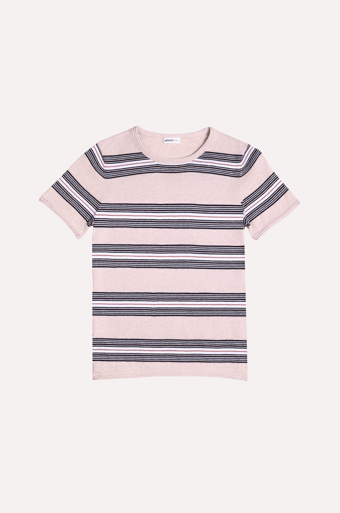 Minnie Rose Cotton Cashmere Striped Short Sleeve Crew - Lotus Combo