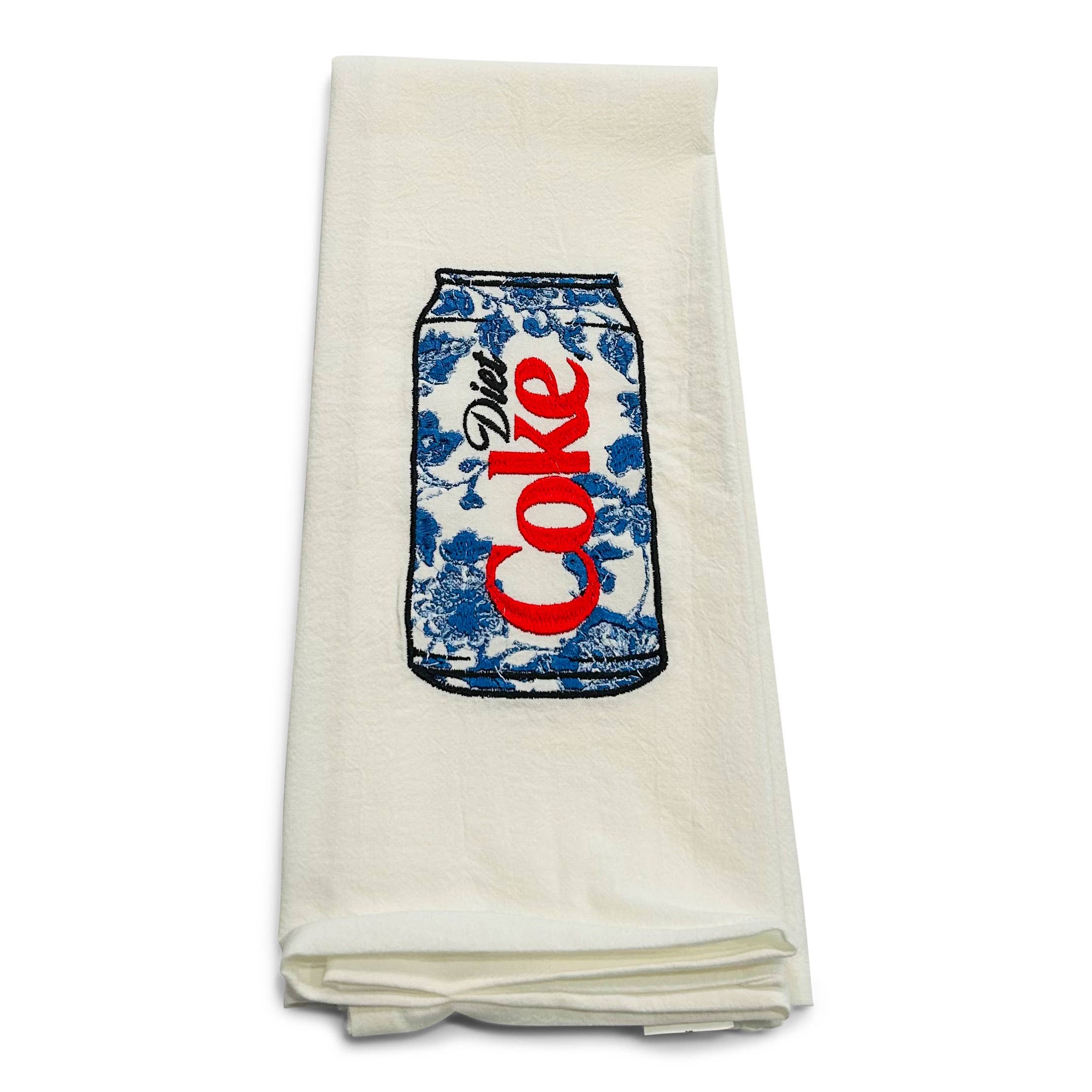 Vibrantly Blue Tea Towel - Chinoiserie Diet Coke/Coca Cola