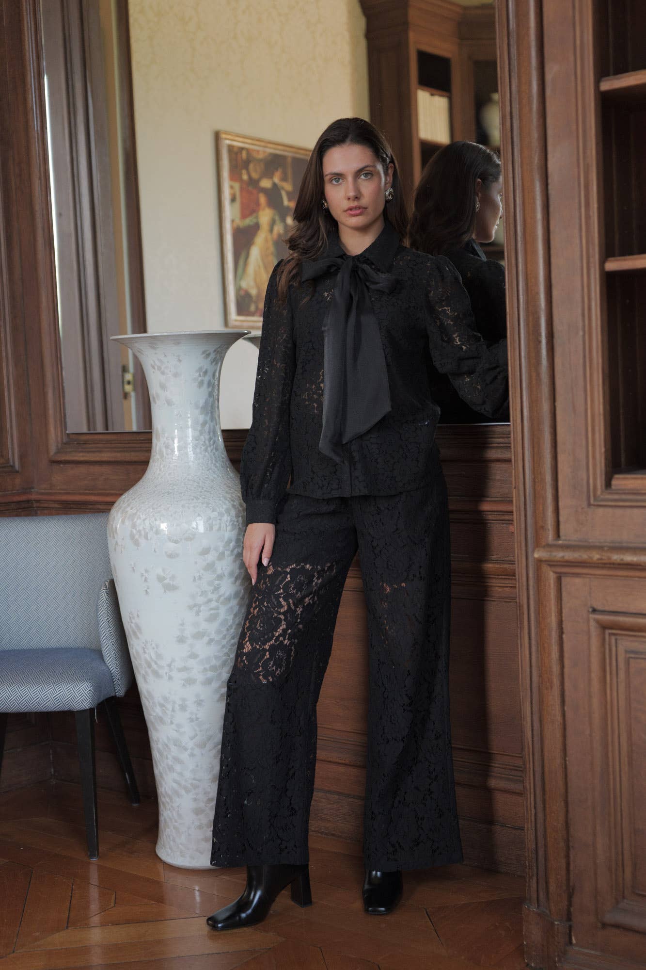 Carmine Paris Charlotte Lace Shirt with Removable Bow CK08395