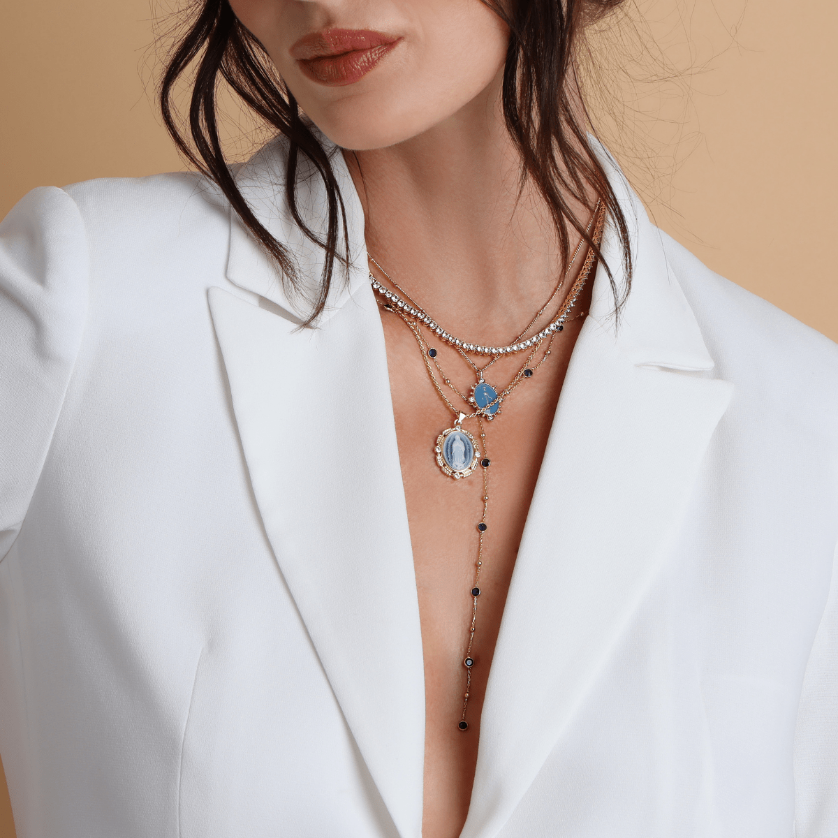 Joy Dravecky French Blue Cameo Mary Necklace