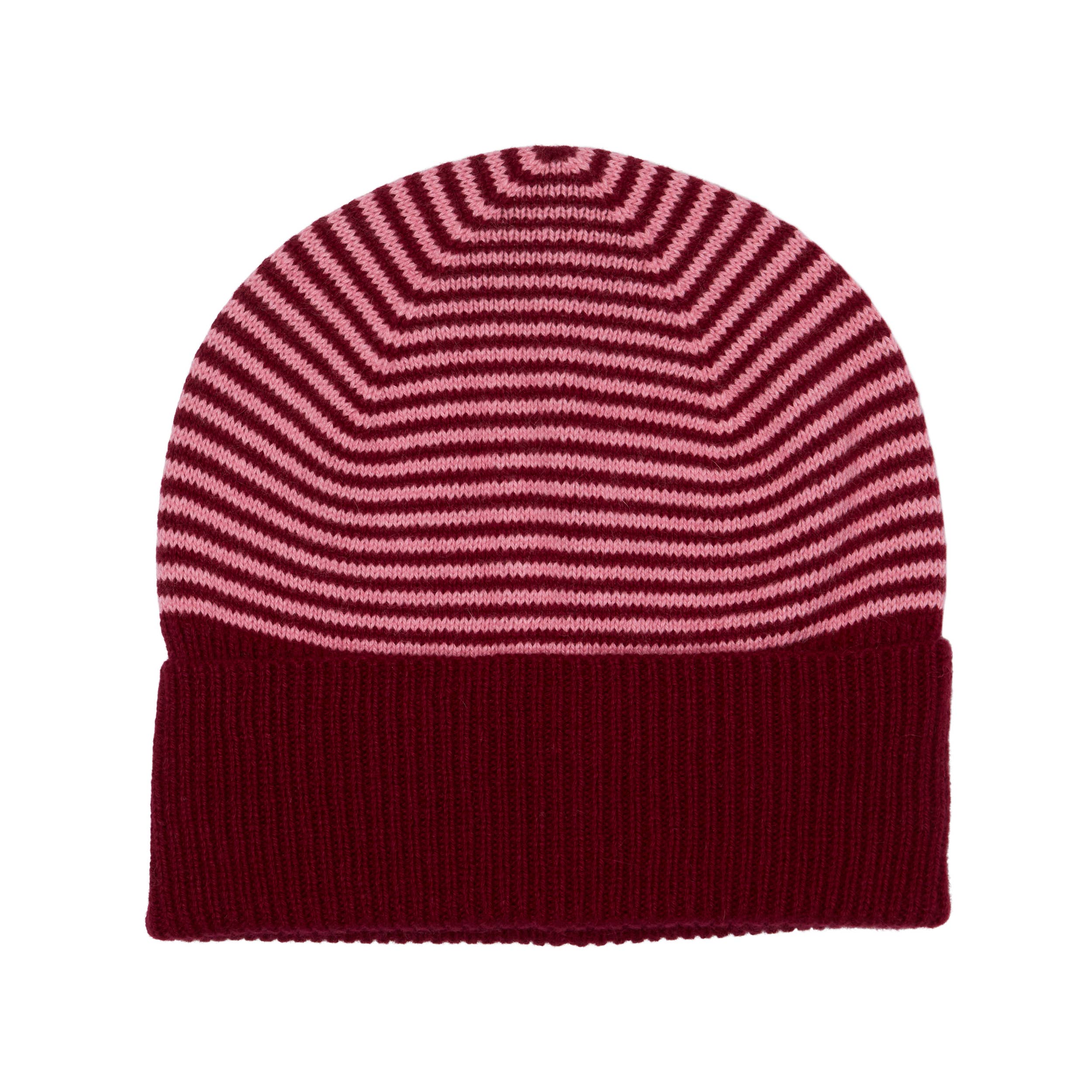 Somerville Fine Stripe Cashmere Beanie - Plum/Dusky Pink