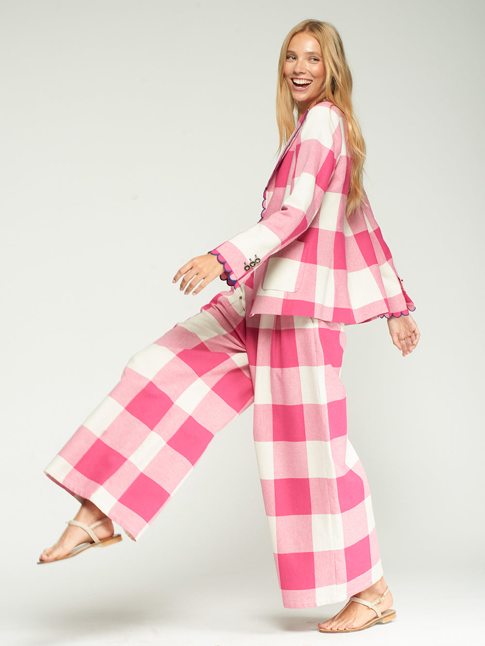Vilagallo Pink Gingham Pleated Trouser 33210