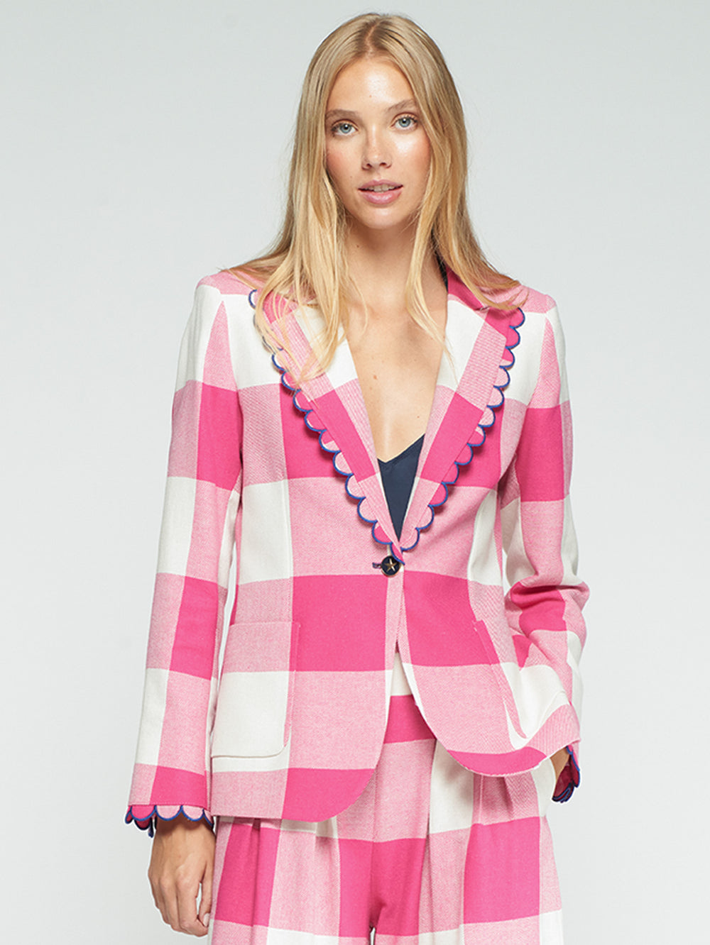 Vilagallo Pink Gingham Jacket with Scallop Trim 33210