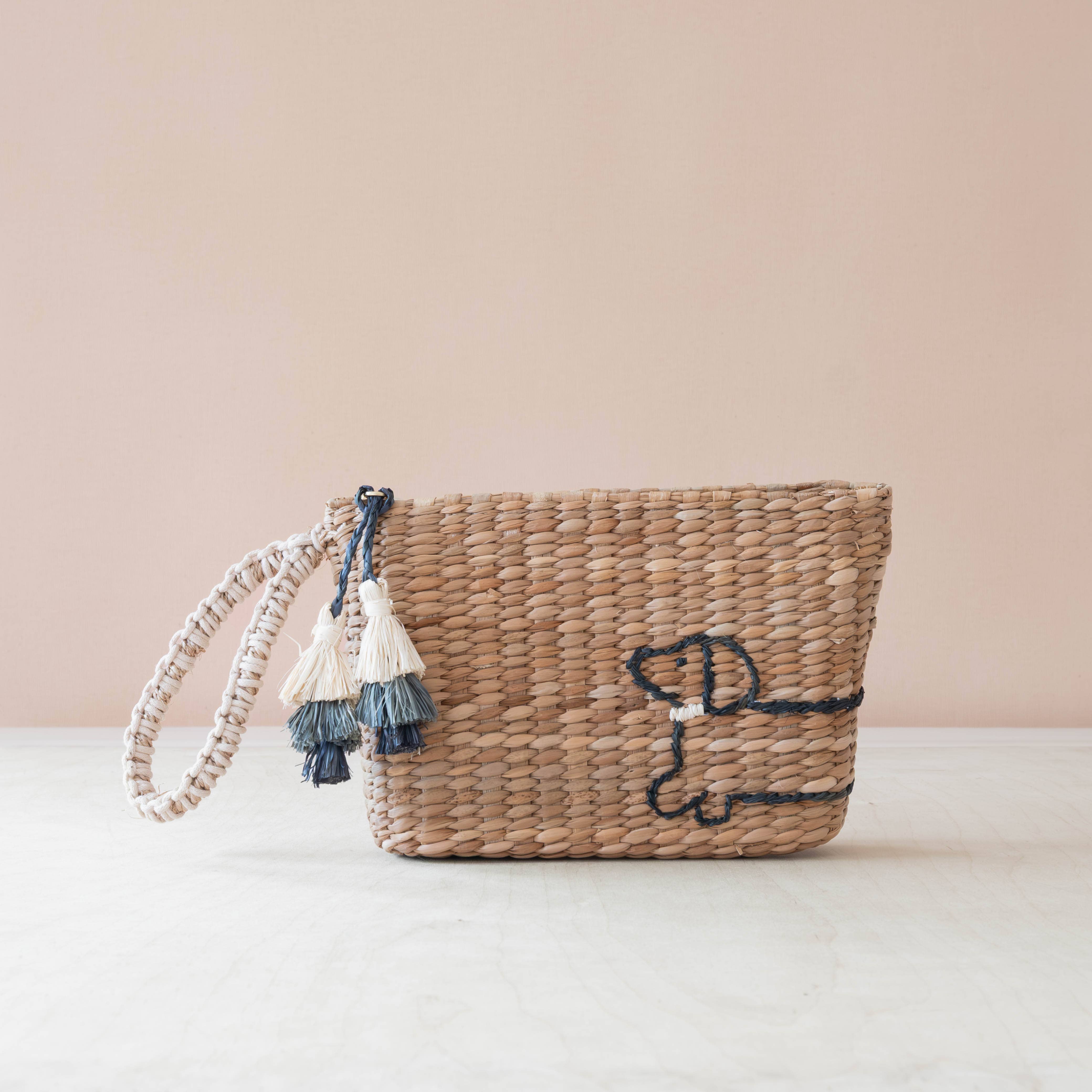 Mini Woven Pouch with Wristlet and Embroidered Dachshund – Handcrafted Wristlet | LIKHÂ