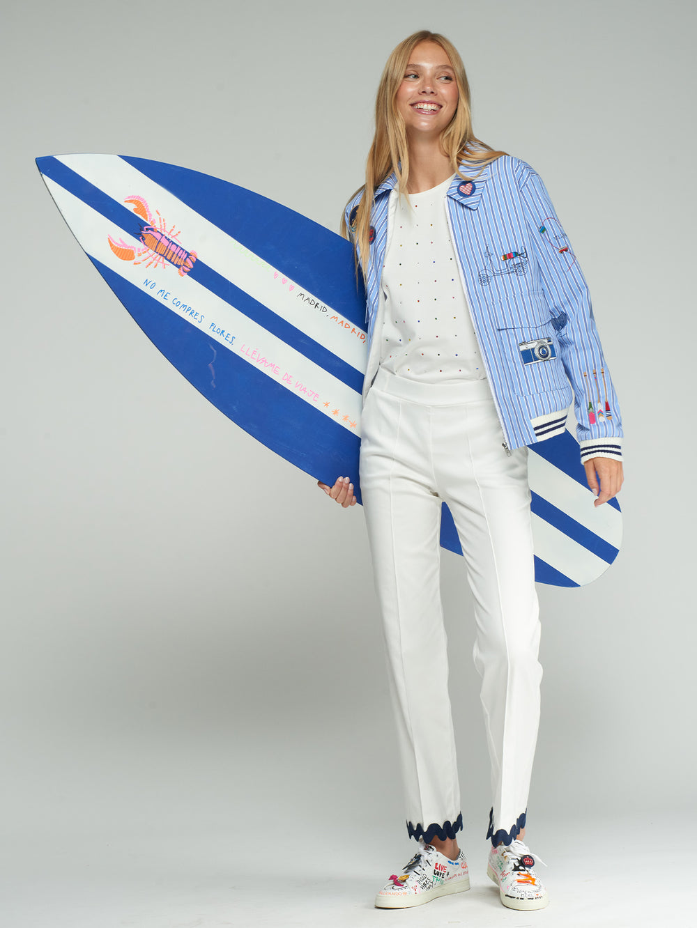 Vilagallo White Trousers with Ribbed Hem 33291