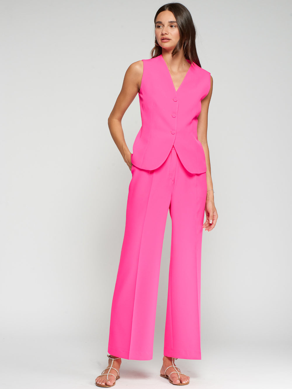 Vilagallo Neon Pink Crepe Trouser 33327