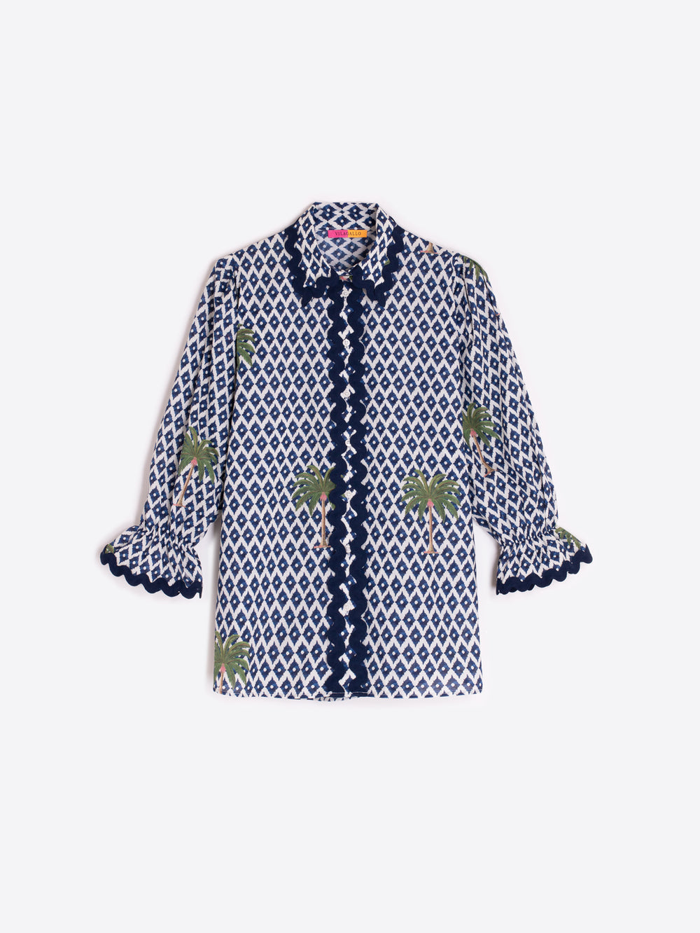 Vilagallo Ikat Shirt and Palm Tree Print Blouse