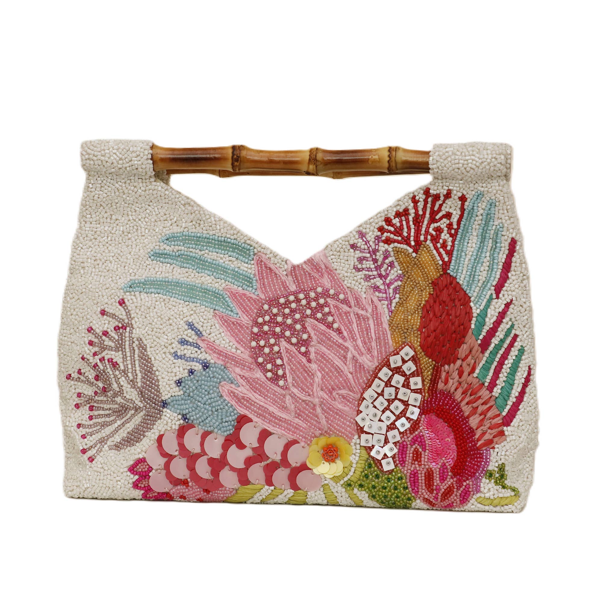 Tiana NY Tropical Floral Bamboo Cutout Bag in Ivory/Multi BH-1842