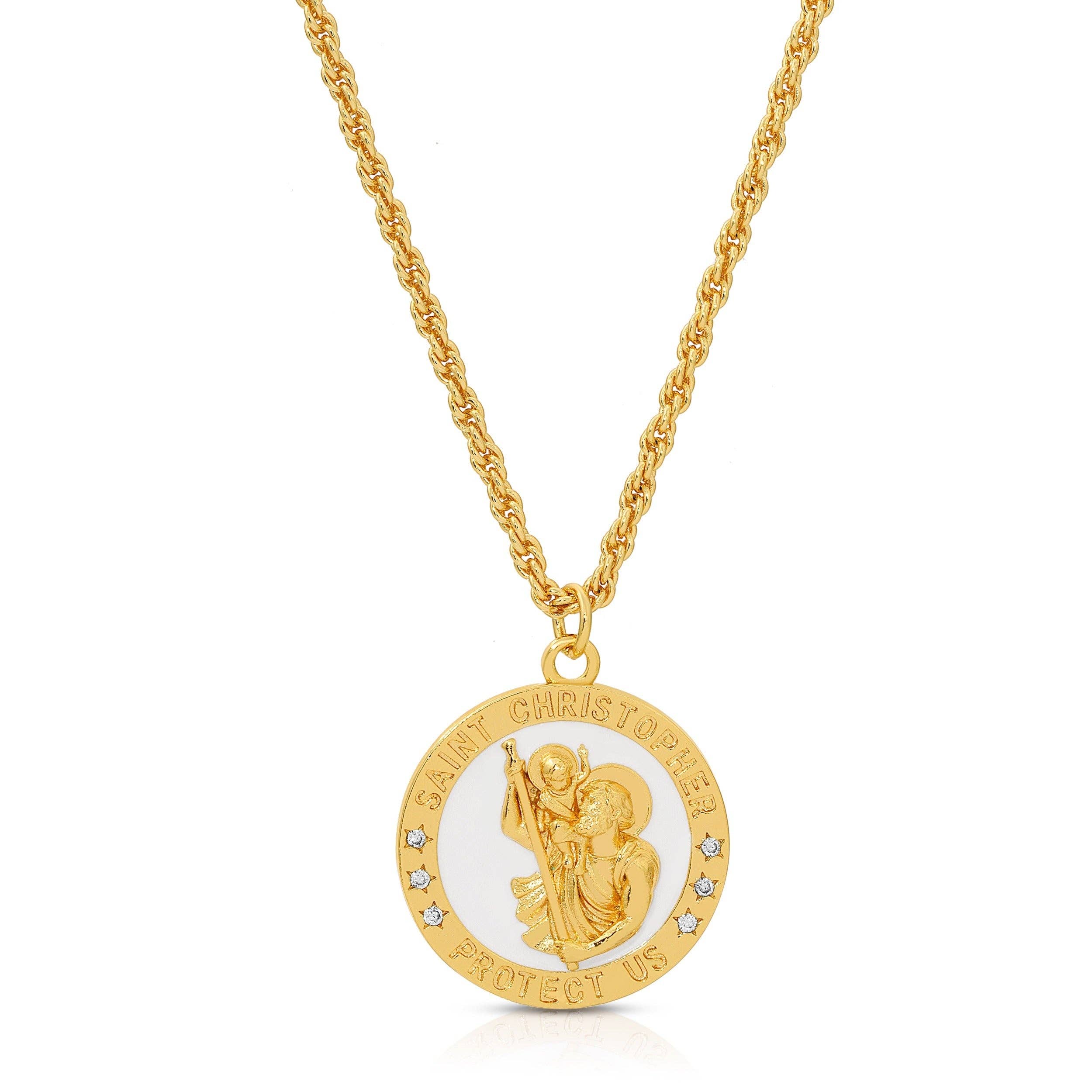 Joy Dravecky Saint Christopher White Enamel Necklace