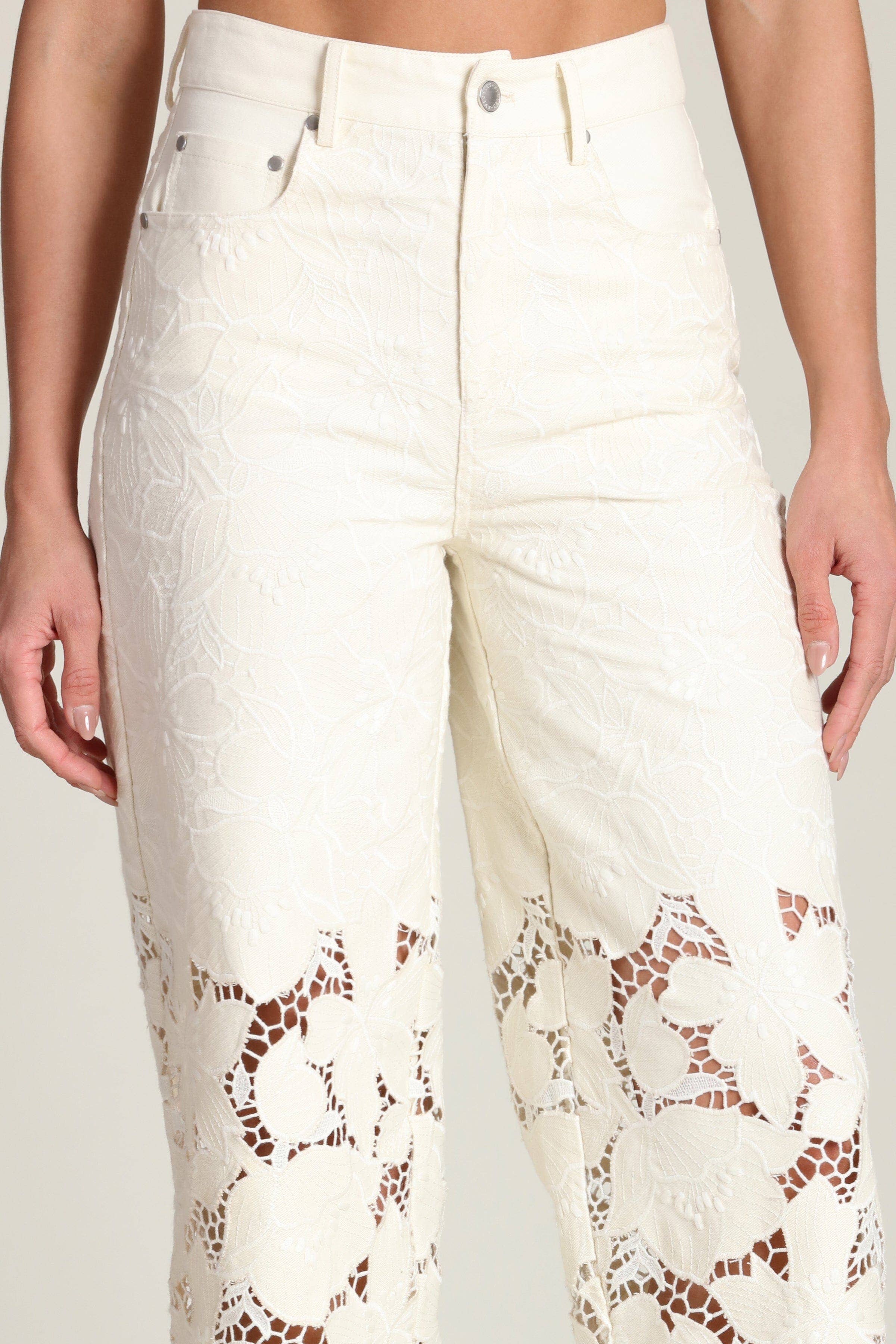 Avec les Filles Guipure Lace Wide Leg Jeans