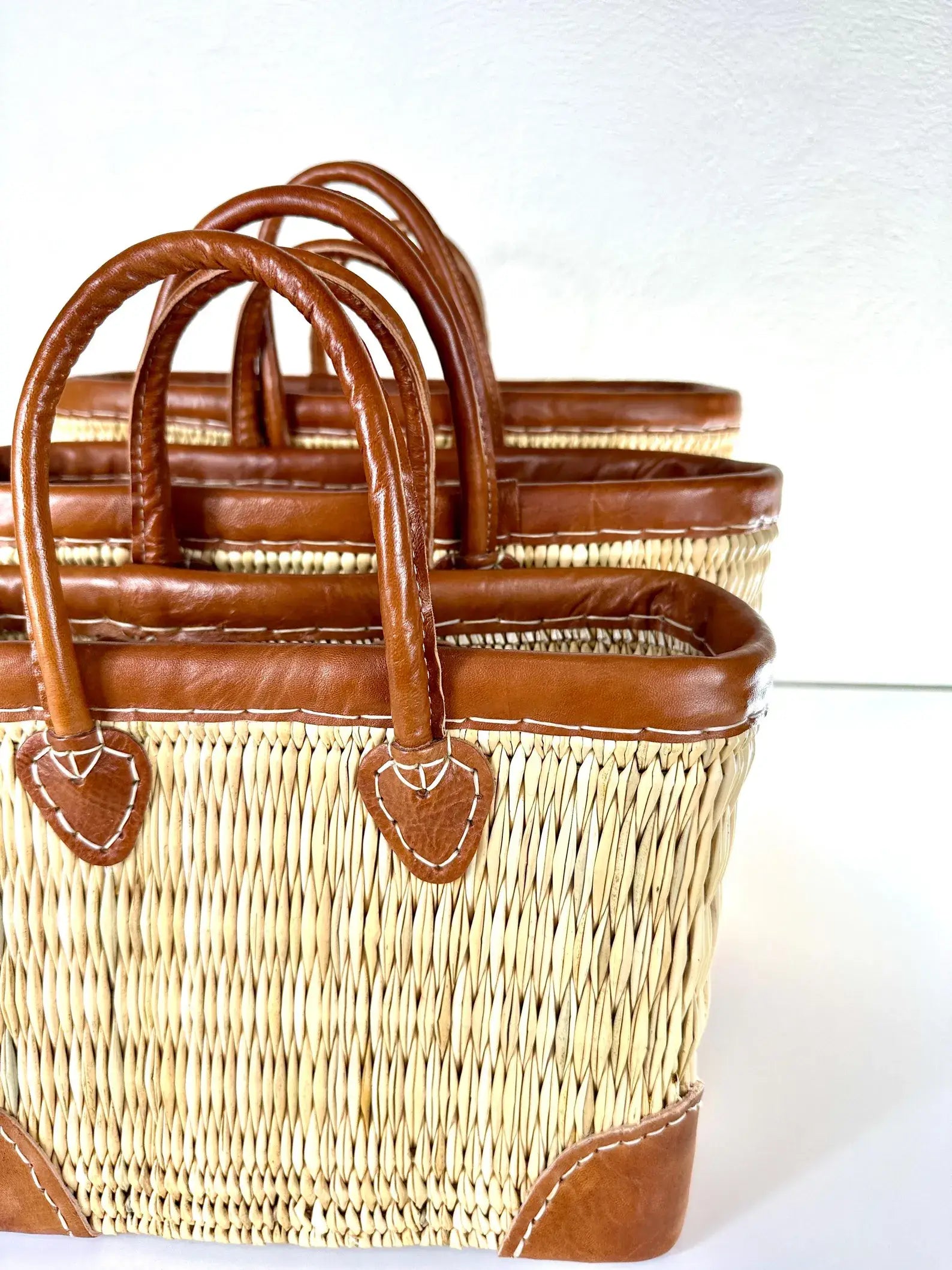 French Market Bags Basket Moroccan Straw Leather Tote #6