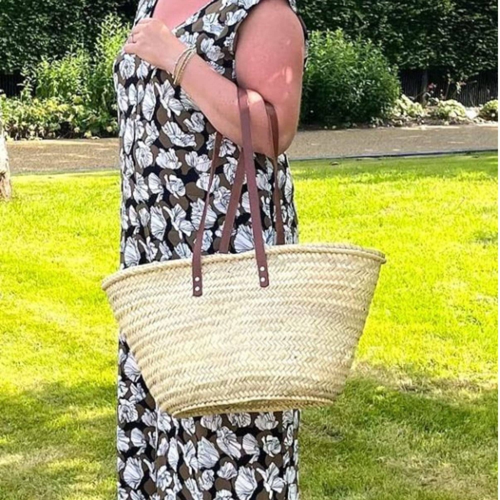 French Market Bags Basket Beach Bag with Leather Handles #3
