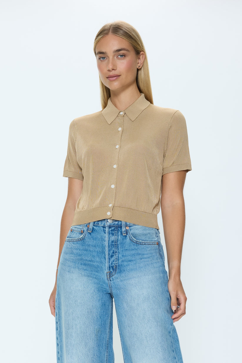 Pistola Lucca Short Sleeve Polo Sweater - Wheat