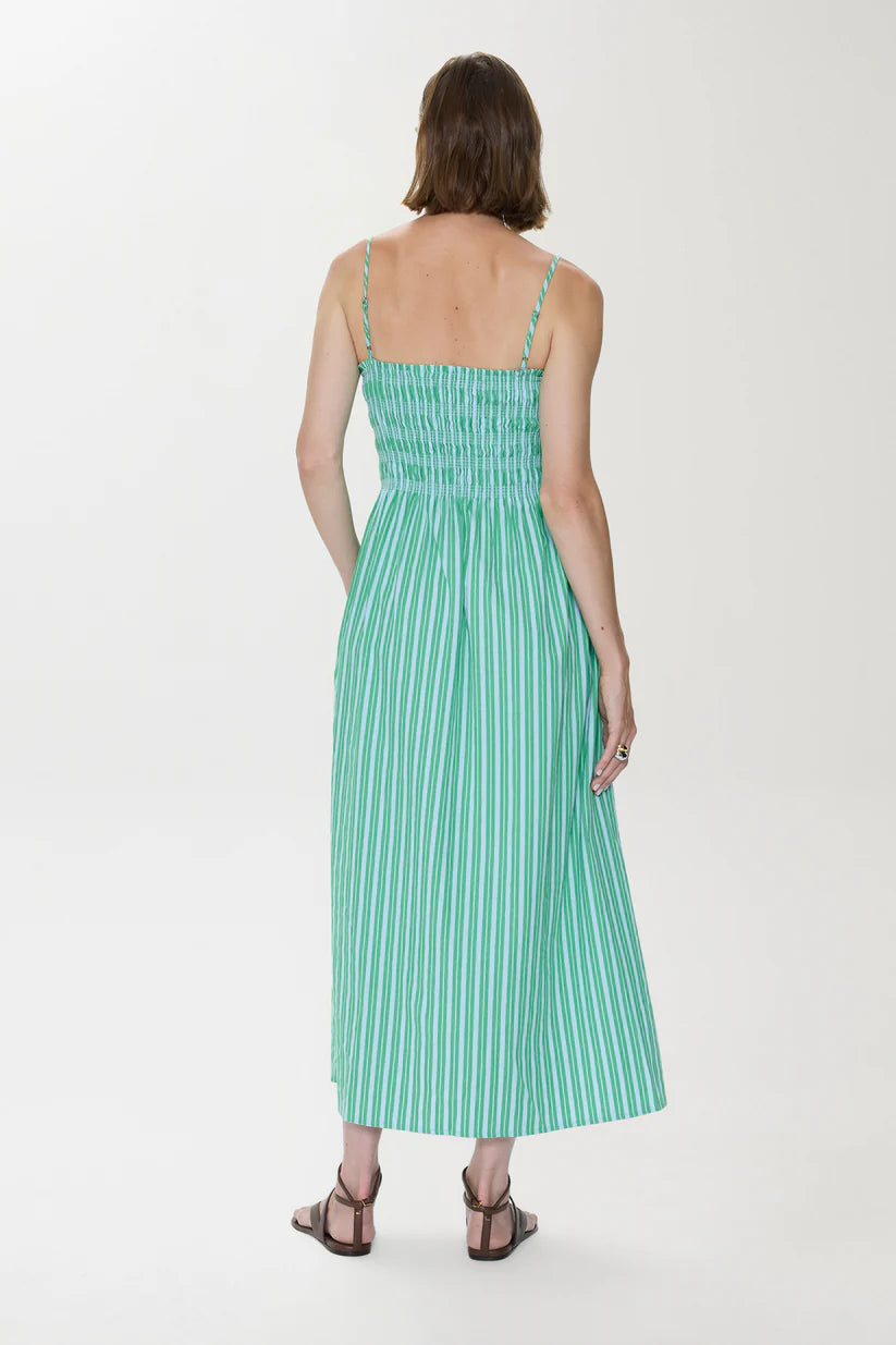 Pistola Bianca Shirred Bodice Dress Green Blue Stripe