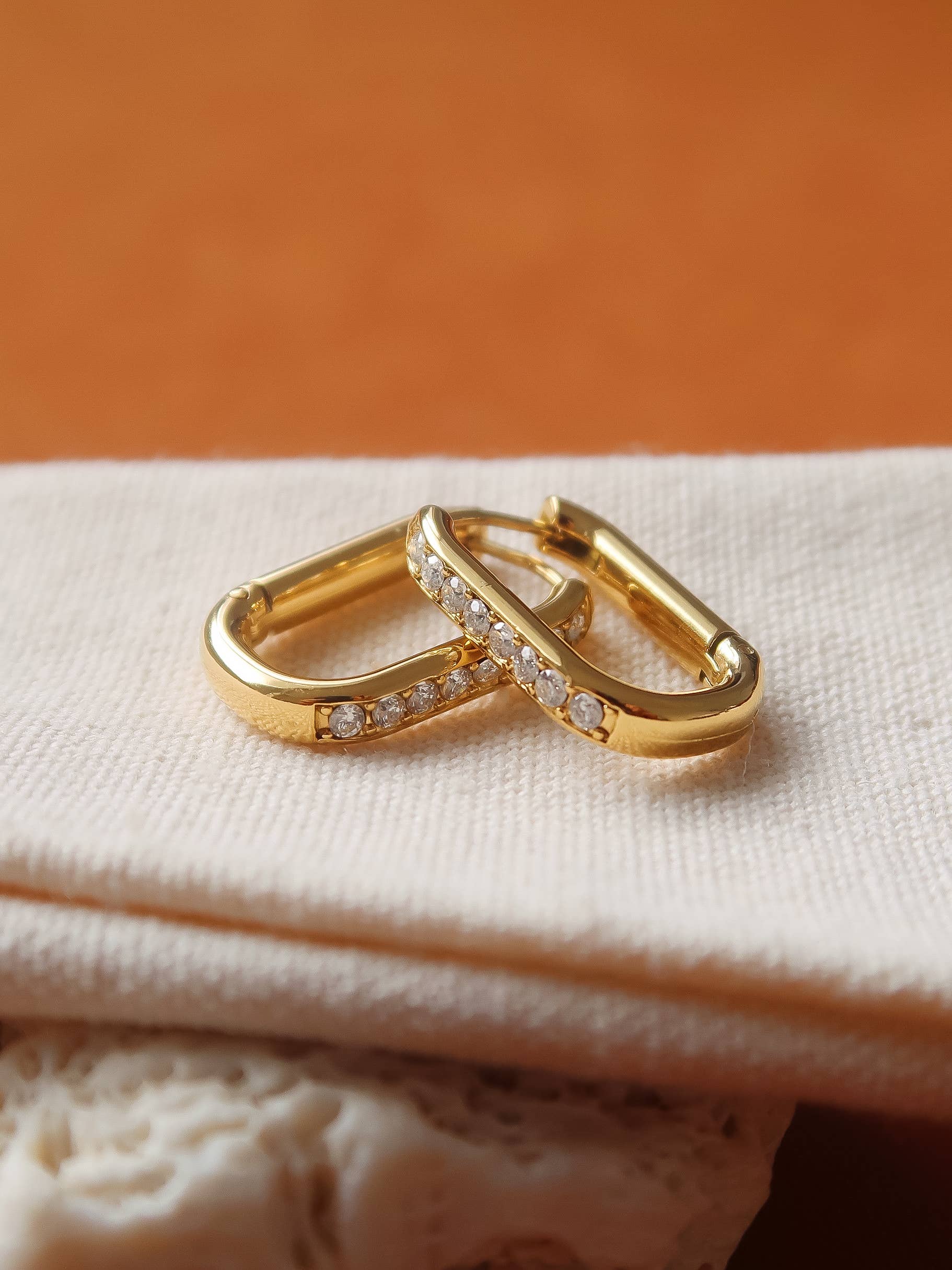 Flânerie Marze 18K Gold CZ Oval Huggie Earrings
