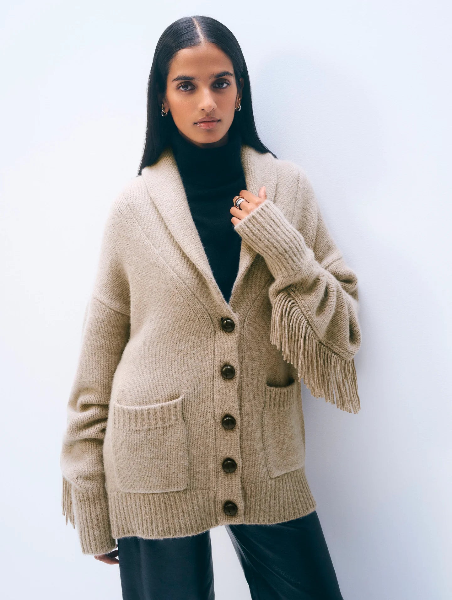 White + Warren Cashmere Blend Luxe Fringe Coatigan 21251