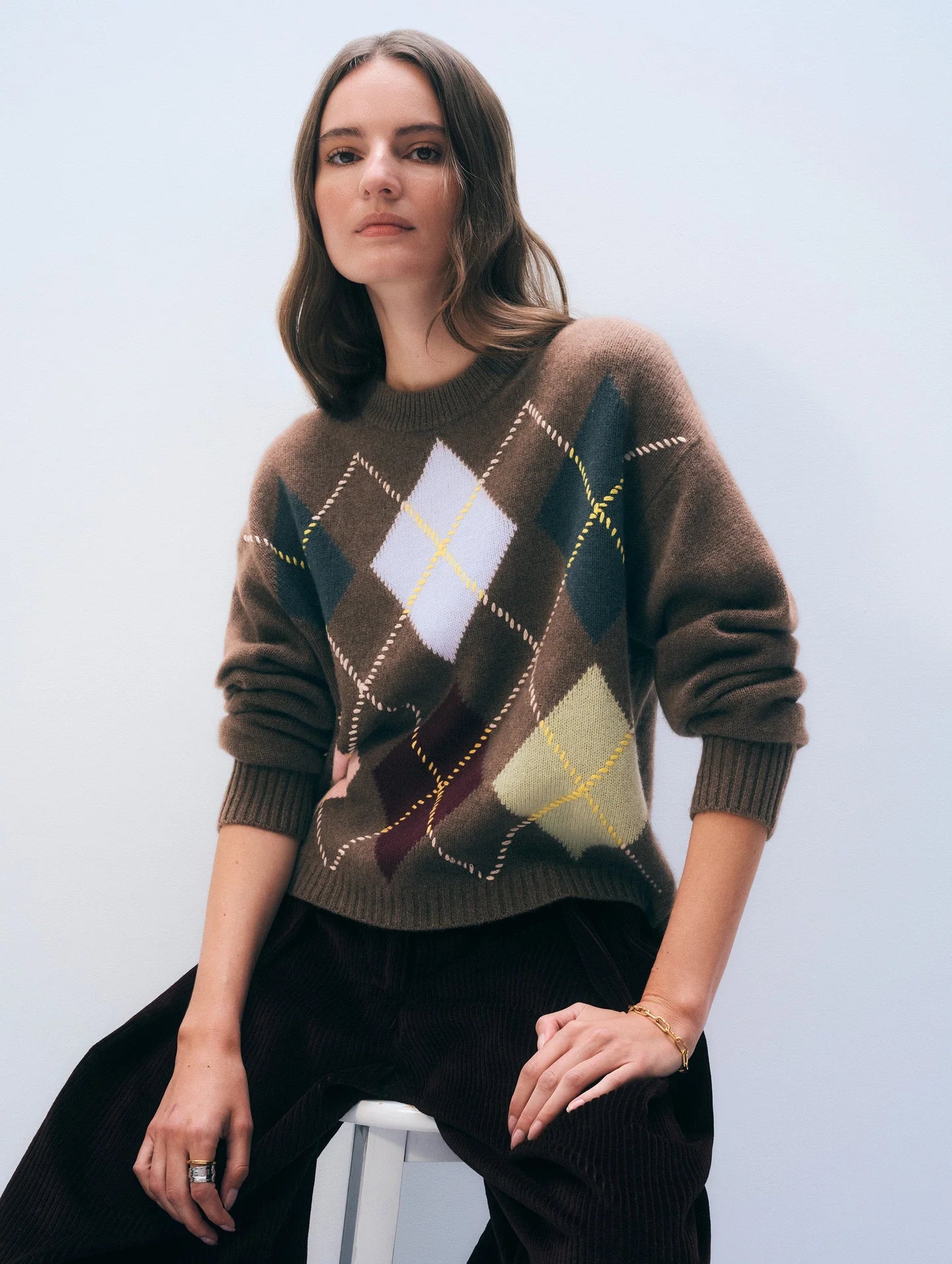 White + Warren Cashmere Argyle Crew 21420