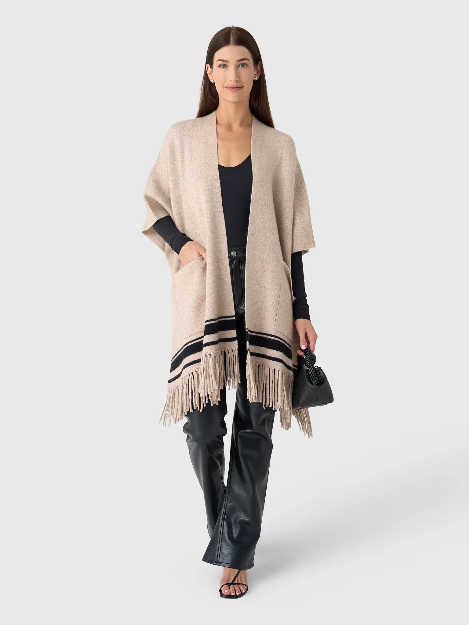 White + Warren Cashmere Blend Fringe Poncho 21430