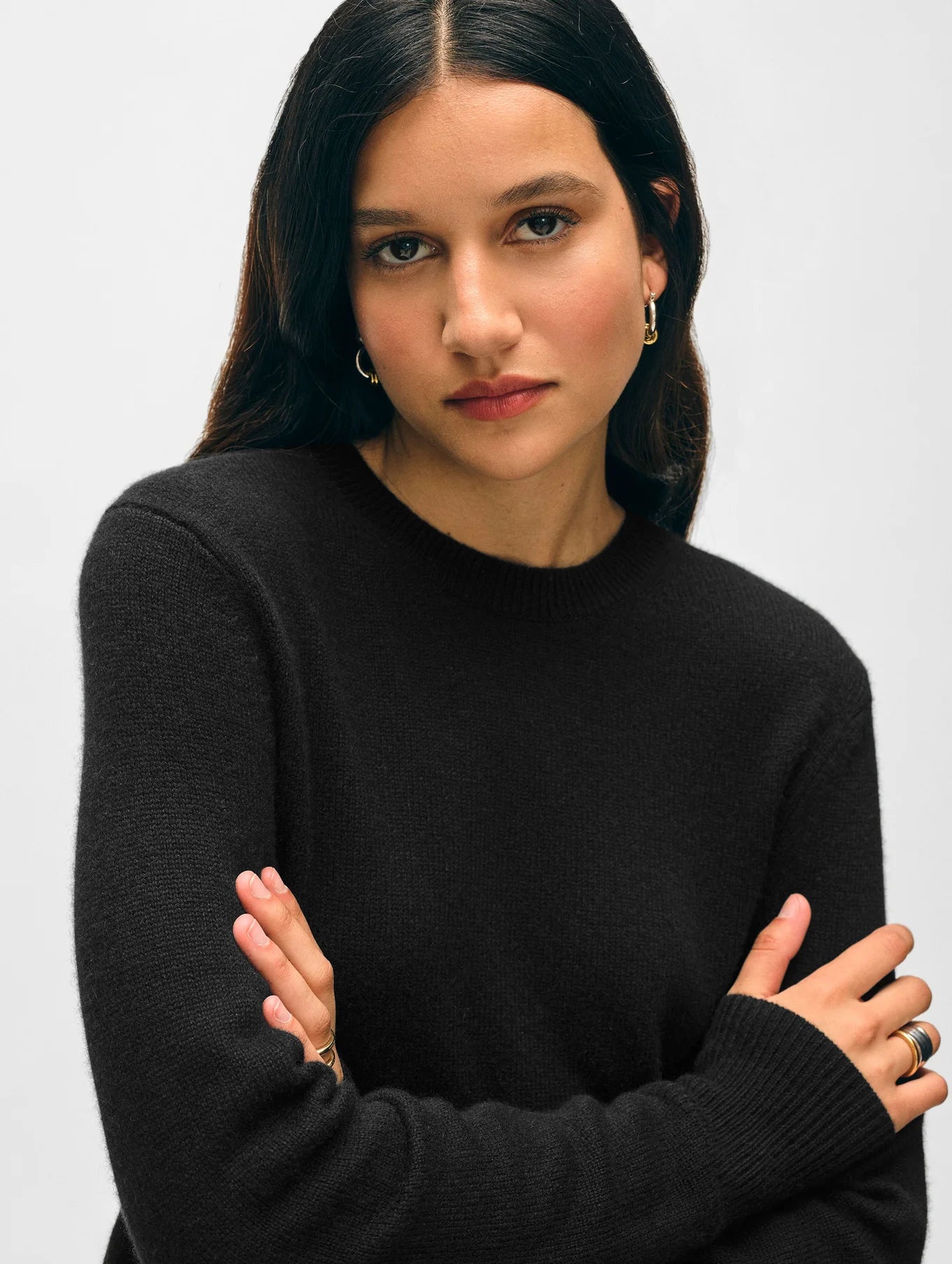 White + Warren Cashmere Rib Trim Crewneck 21494