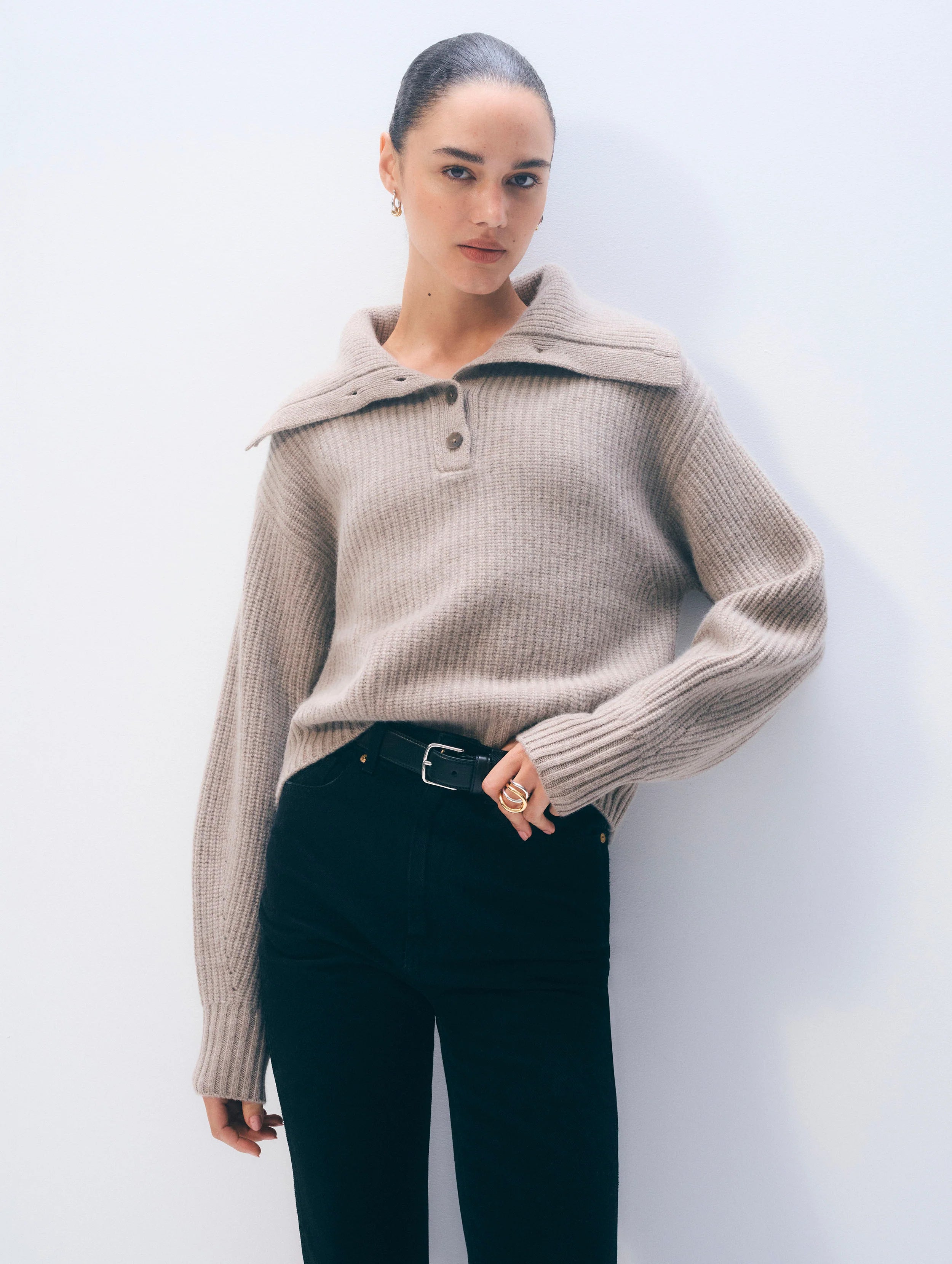 White + Warren Cashmere Blend Collared Henley 21570