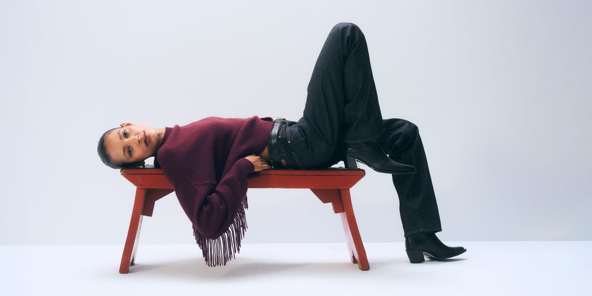 White + Warren Cashmere Blend Luxe Fringe Crewneck 21576 — Oxblood, view 4