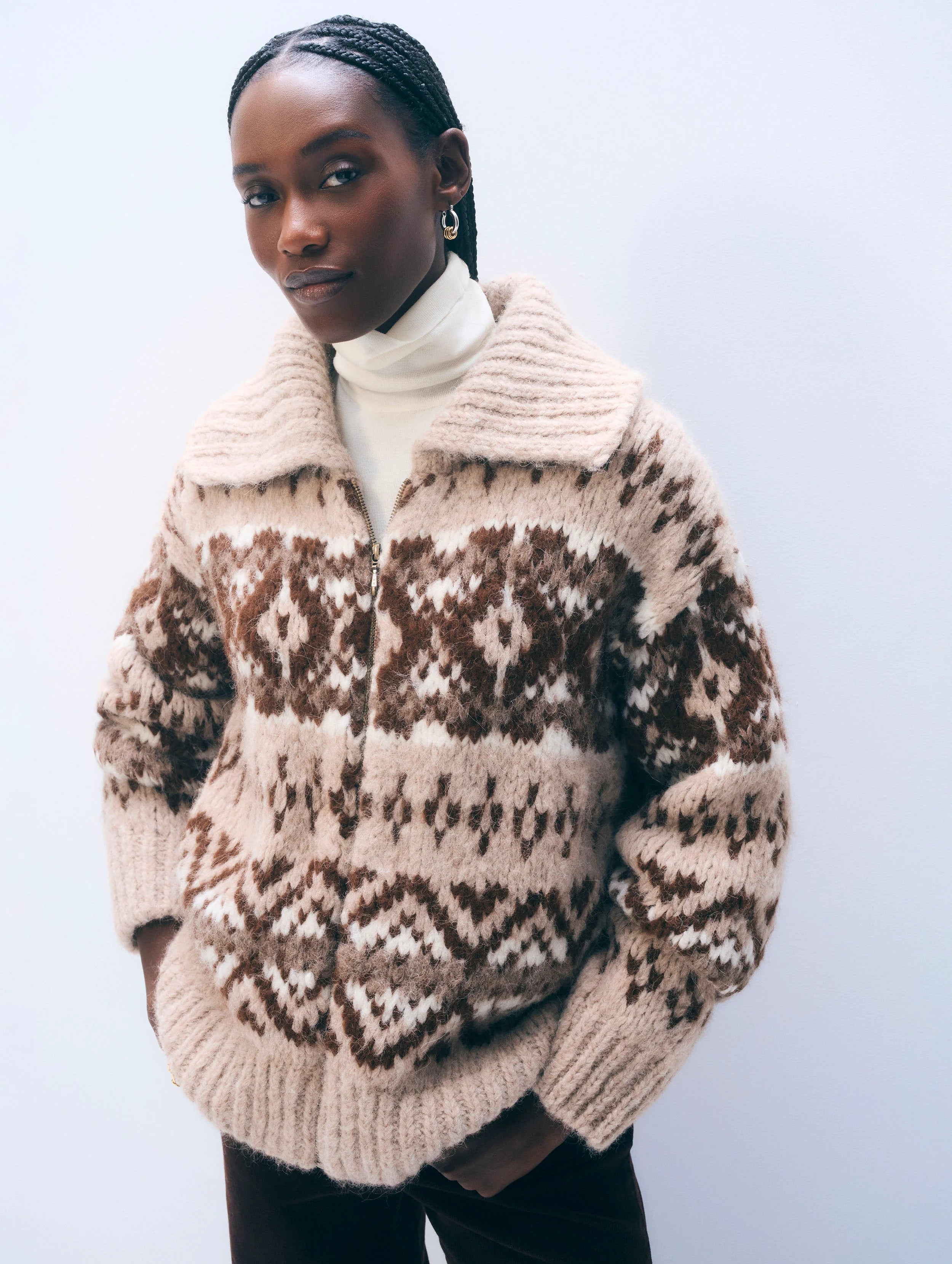 White + Warren Alpaca Blend Fair Isle Bomber 21577